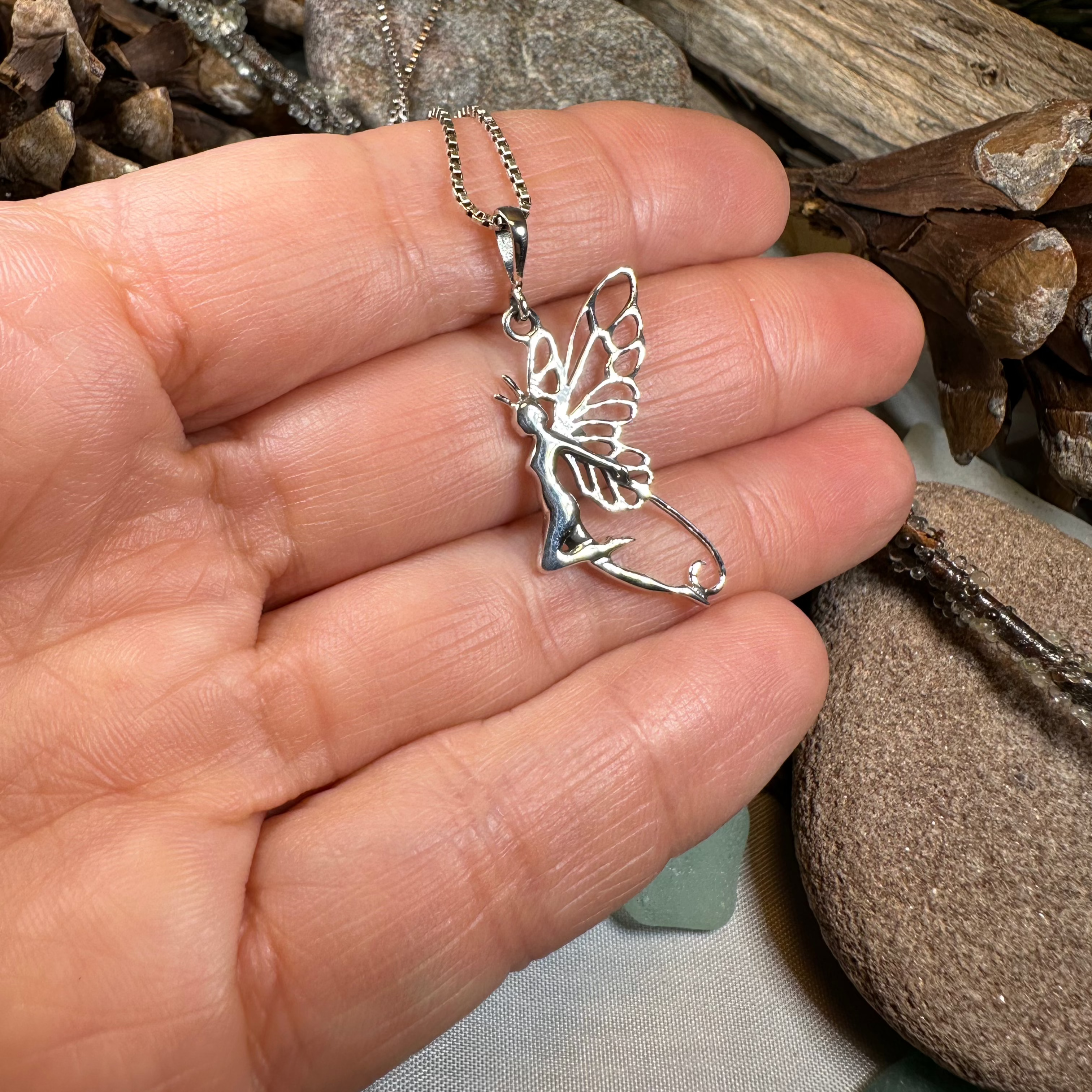 Celtic Meadow Fairy Necklace - Handmade Sterling Silver Fairy Pendant with Enamel Details | Perfect for Nature Lovers, Fantasy Jewelry Gift for Women & Teens | Wear to Festivals, Ren Faires & Boho Outfits
