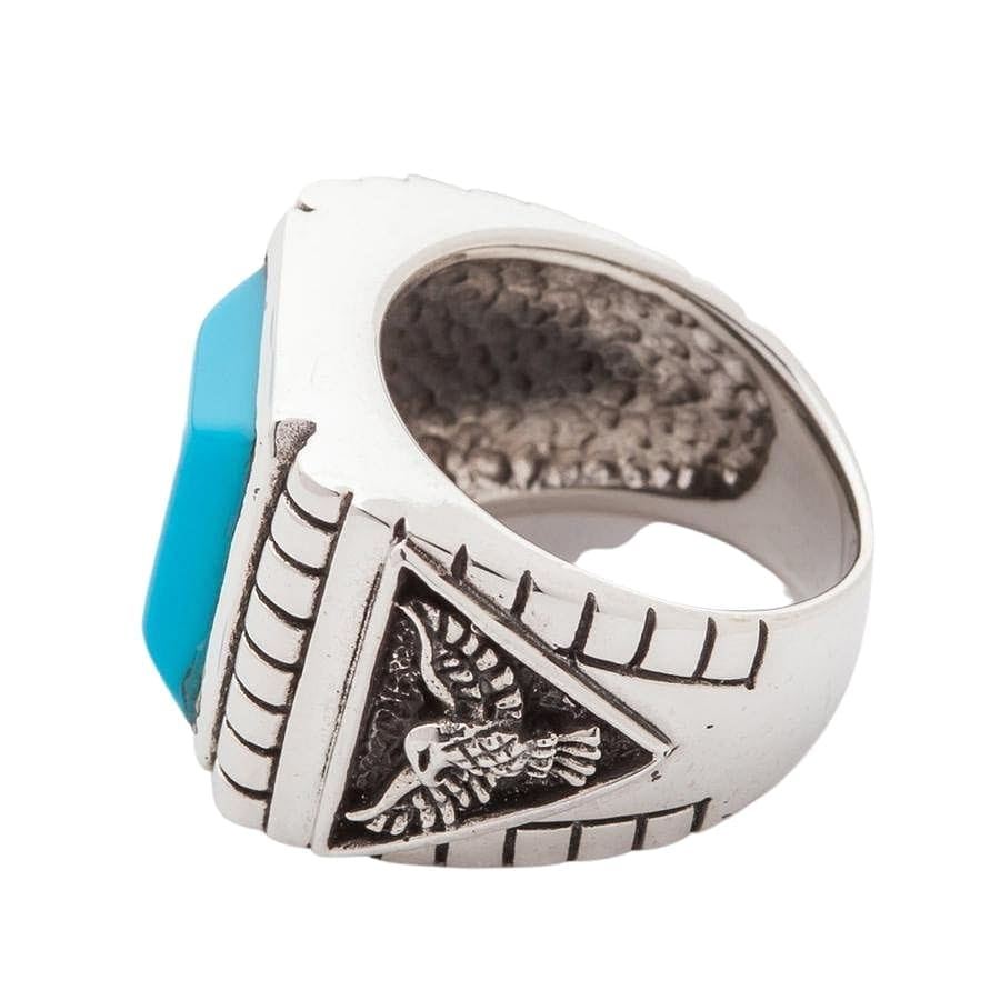 Authentic Turquoise Eagle Sterling Silver Ring for Men - Handcrafted Native American Jewelry for Gifts, Weddings & Special Occasions