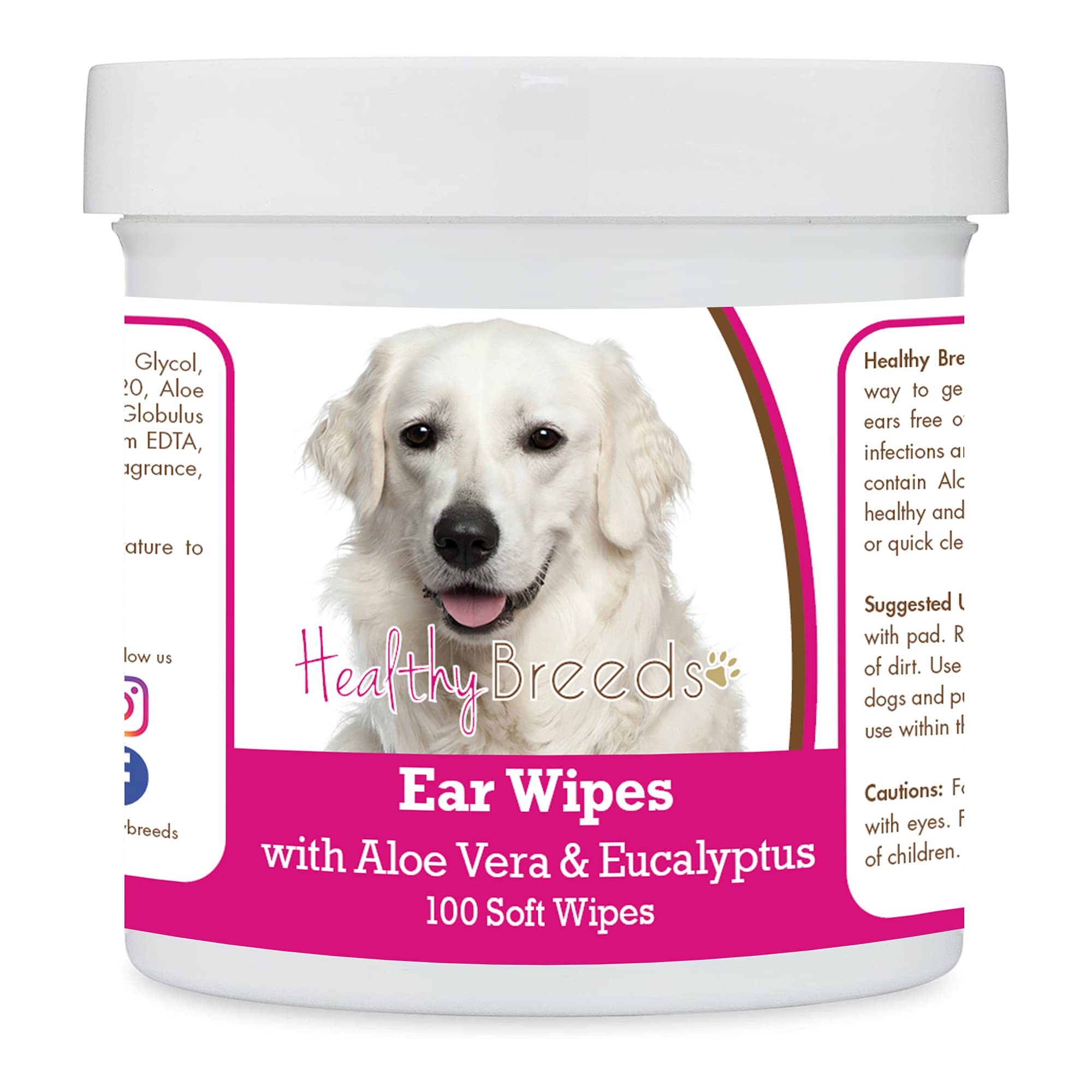 Healthy Breeds Kuvasz Ear Cleaning Wipes for Dogs - 100 Count with Aloe & Eucalyptus | Gentle Ear Care Solution for Itchy Ears & Wax Removal | Perfect for Regular Grooming & After Bath Care