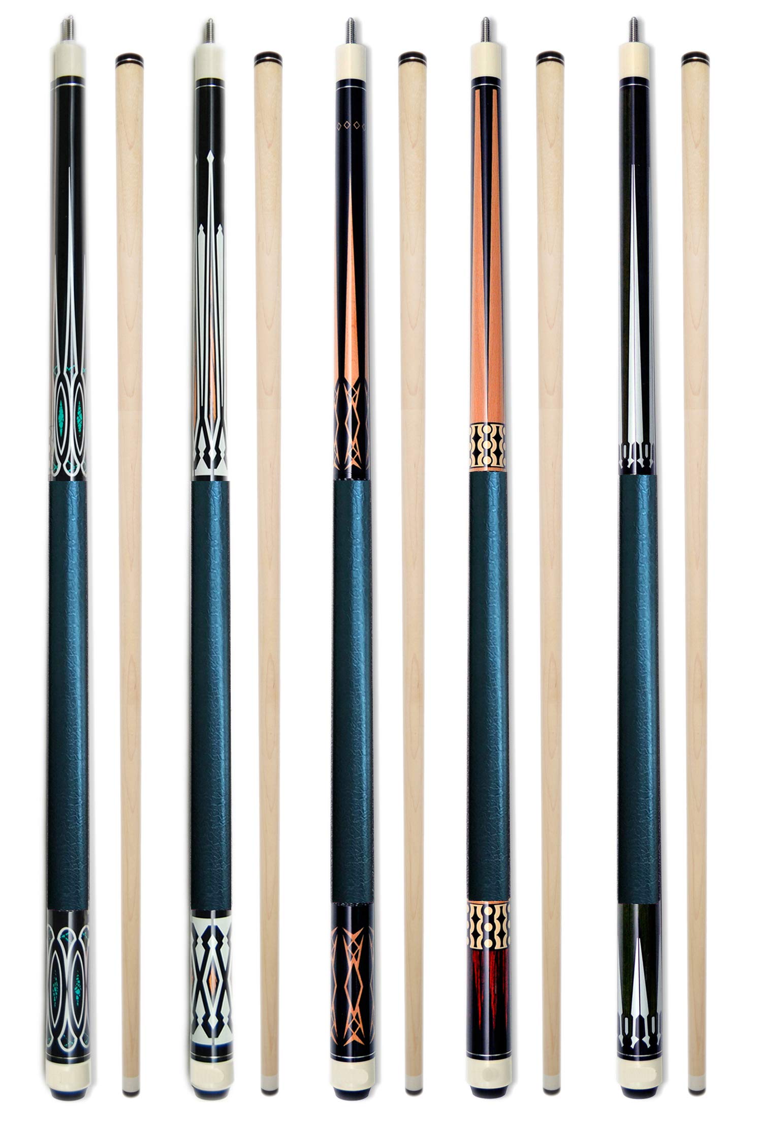 Premium Set of 5 Professional Billiard Cue Sticks for Pool, Snooker & Bar Games - Perfect for Home, Game Room & Sports Bars