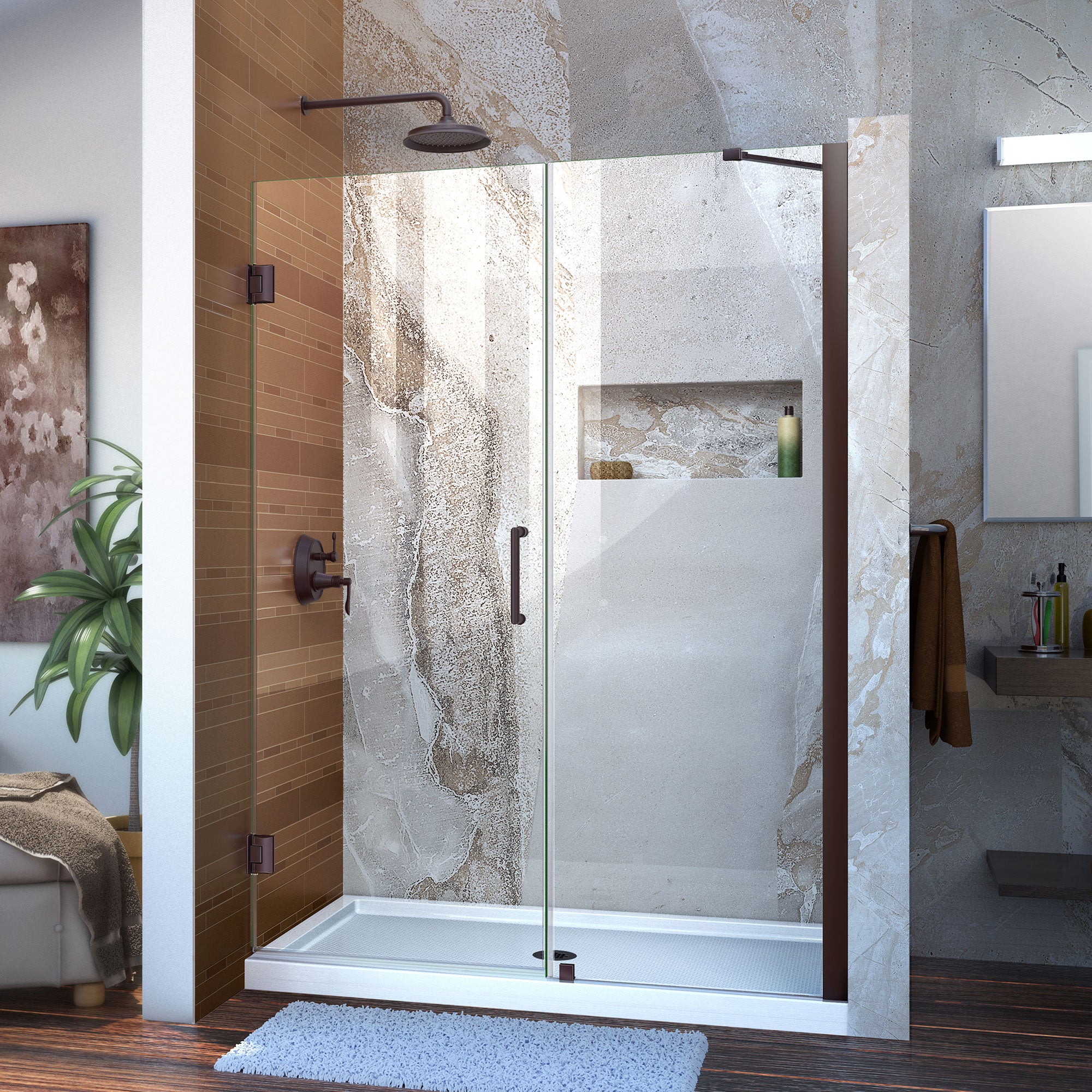 DreamLine Unidoor 51-52 Inch W x 72 Inch H Frameless Hinged Shower Door with Support Arm - Clear Tempered Glass for Bathroom & Walk-In Shower Enclosure - Modern Bathroom Upgrade for Home & Apartment