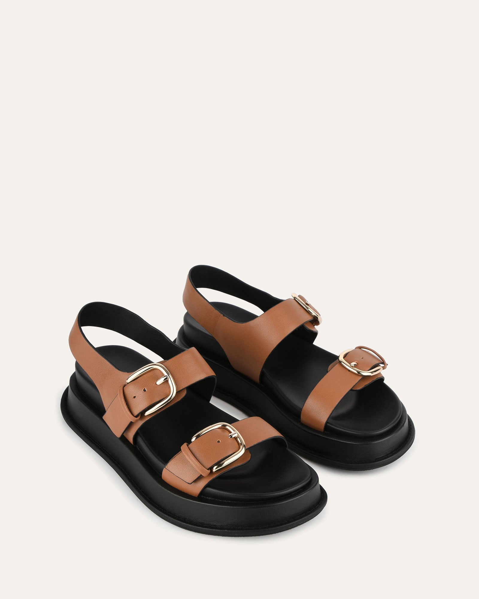 MABEL Women's Flat Sandals - Dark Tan Genuine Leather Comfortable Slip-On Shoes for Casual Outings & Beach Vacations
