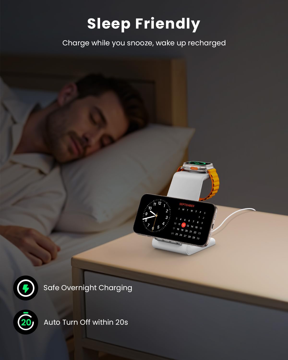 GEEKERA 3-in-1 Fast Wireless Charging Station for iPhone 16/15/14/13/12/11 Pro Max/XR/XS/X, Apple Watch Ultra 2/9/SE/8/7/6/5/4/3/2 & AirPods Pro/4/3/2 | Qi-Certified Charger Stand Dock for Bedside, Office & Travel
