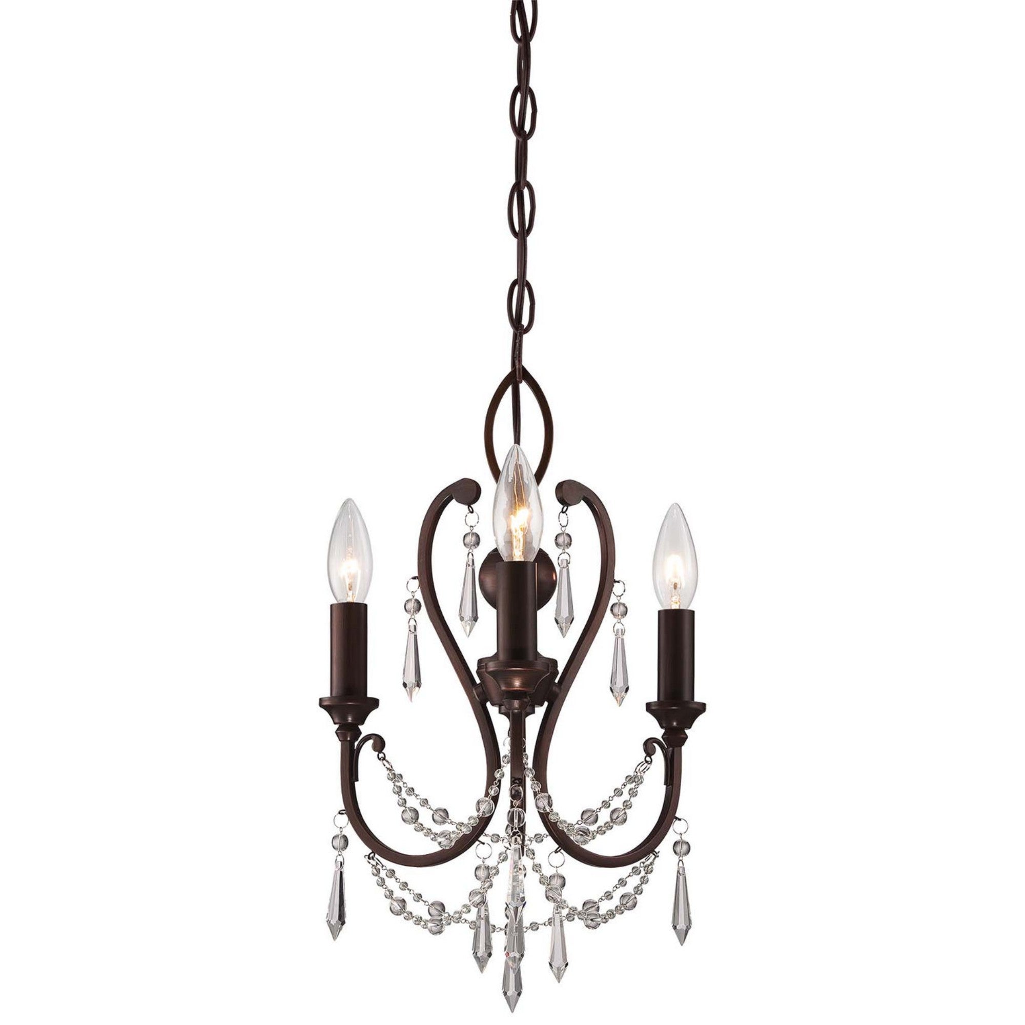 12 Inch 3-Light Bronze Chandelier - Elegant Dining Room & Bedroom Lighting Fixture for Modern Home Decor