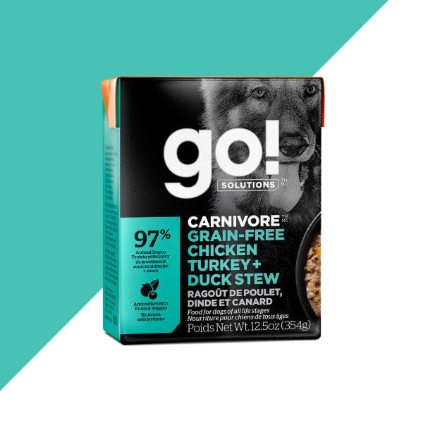 Go! Solutions Carnivore Grain-Free Wet Dog Food - Chicken, Turkey & Duck Stew (12.5oz) | High-Protein Meal for Adult Dogs | Perfect for Sensitive Stomachs & All Life Stages