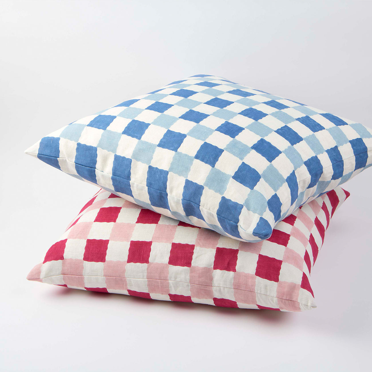 Blue Checkered Cushion Cover 65x65 cm - Soft & Stylish Home Decor for Sofa, Bed, or Chair