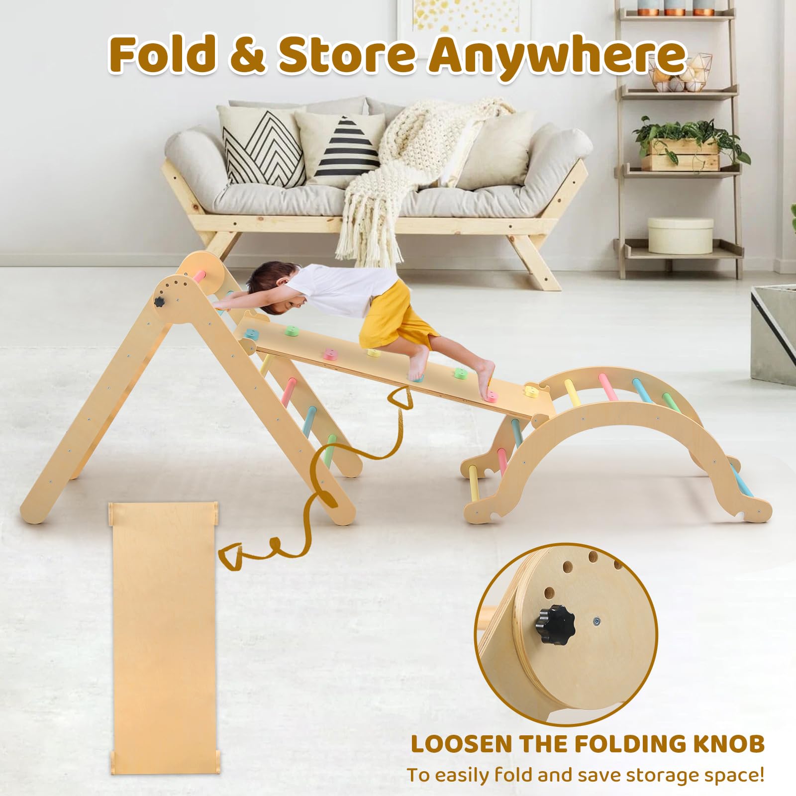 **7-in-1 Wooden Pikler Triangle Set for Toddlers – Montessori Foldable Climbing Gym with Arch, Ramp & Triangle – Indoor & Outdoor Play Equipment for Kids' Early Learning & Active Play**    *(Perfect for Home Playrooms, Daycares, Backyards & Montessori Classrooms – Encourages Motor Skills & Creative Play)*