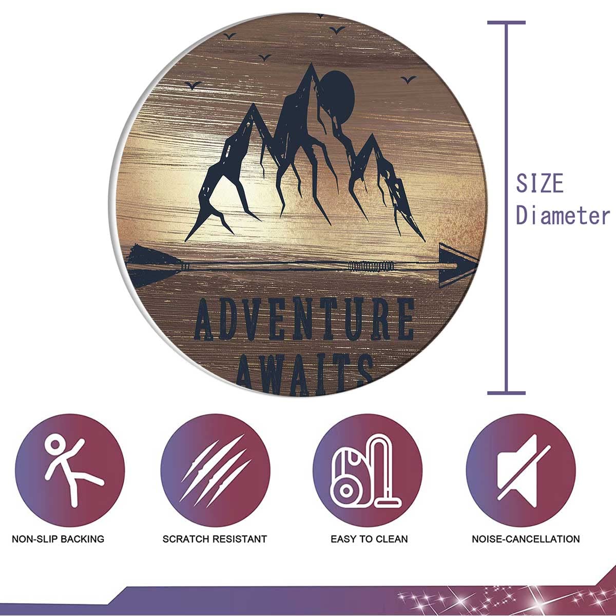 Brown Round Desk Chair Mat for Carpet - 43 Inch Forest Mountain Scenery Office Mat, Gaming Rug for PC Setup & Home Decor | Perfect for Gaming Rooms, Home Offices & Workspaces