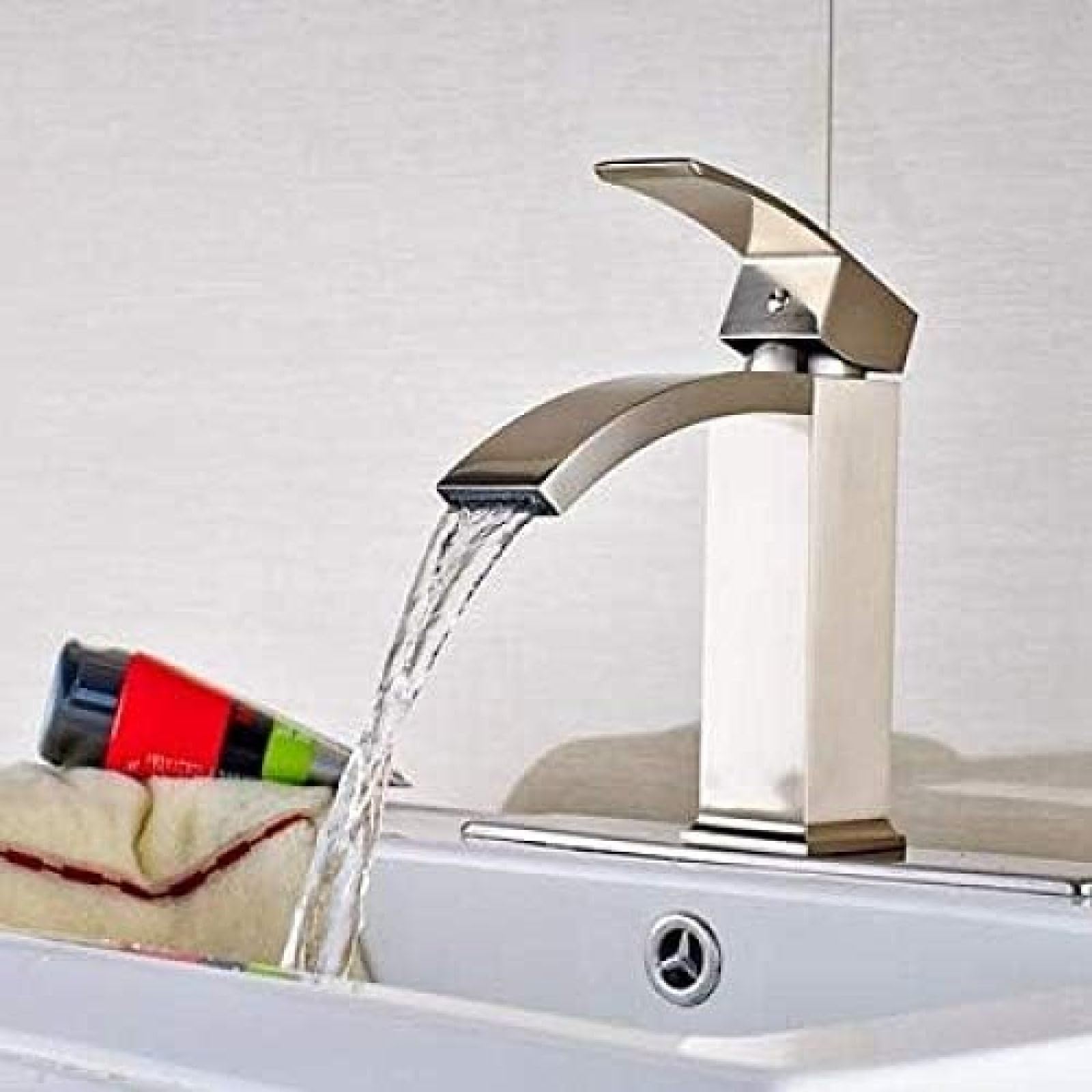CRJUS Brushed Nickel Single Handle Kitchen Faucet with Square Plate - Deck Mount Mixer Tap for Sink Basin - Perfect for Modern Kitchen & Bathroom Renovation