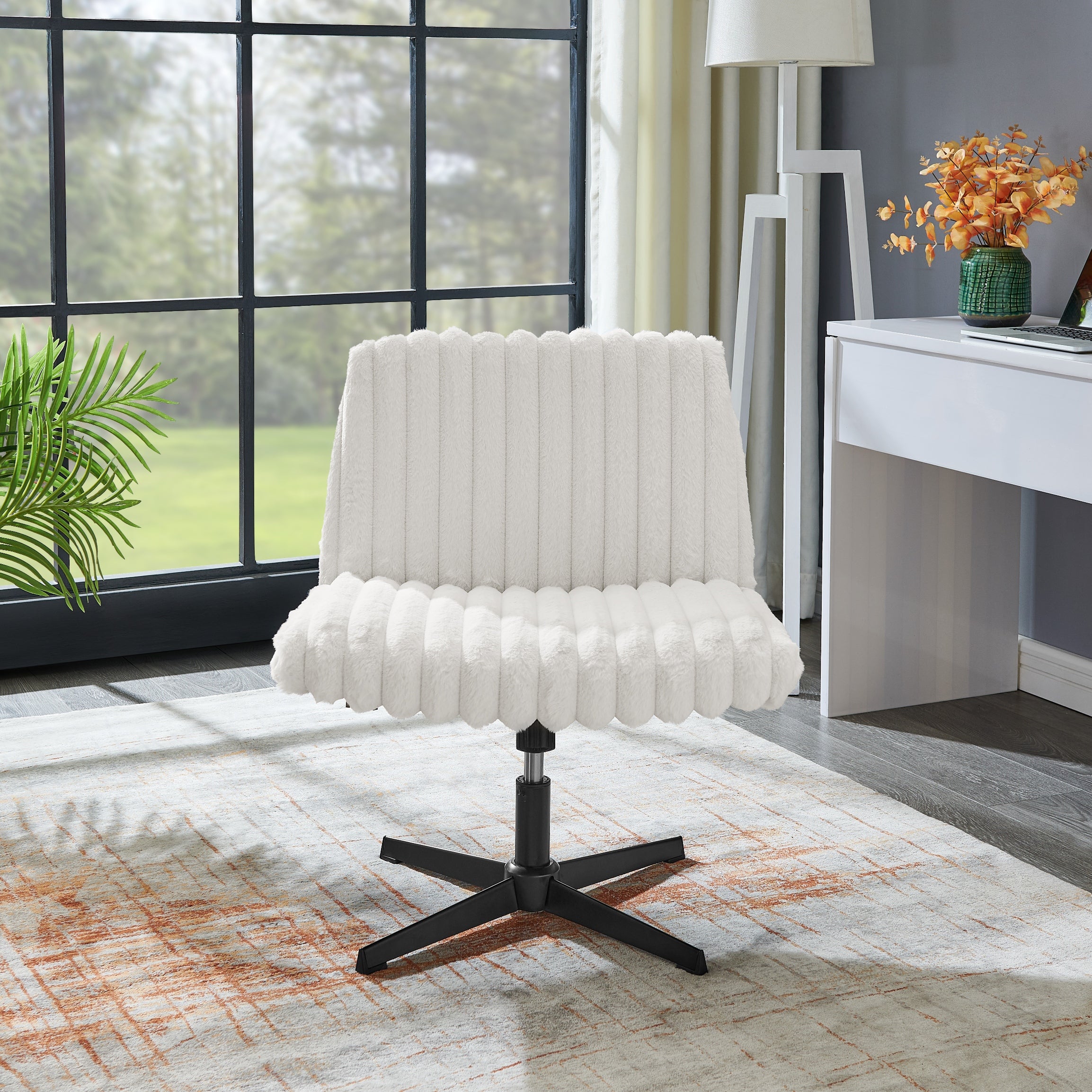 Roundhill Blynn Adjustable Swivel Criss Cross Chair - Wide Seat Ergonomic Office Chair with Lumbar Support, Vanity Makeup Chair for Home & Office Workspace, Study Desk, Dressing Table and Beauty Salon