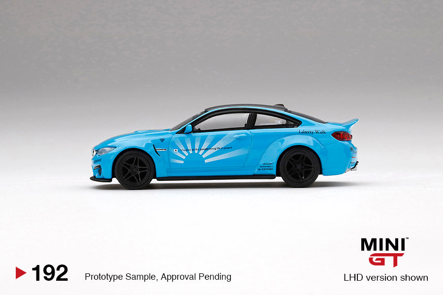 MINIGT 1:64 Scale BMW M4 LB-WORKS Liberty Walk Diecast Model Car - Baby Blue Color - Collectible Toy for Display, Racing Games & Car Enthusiasts