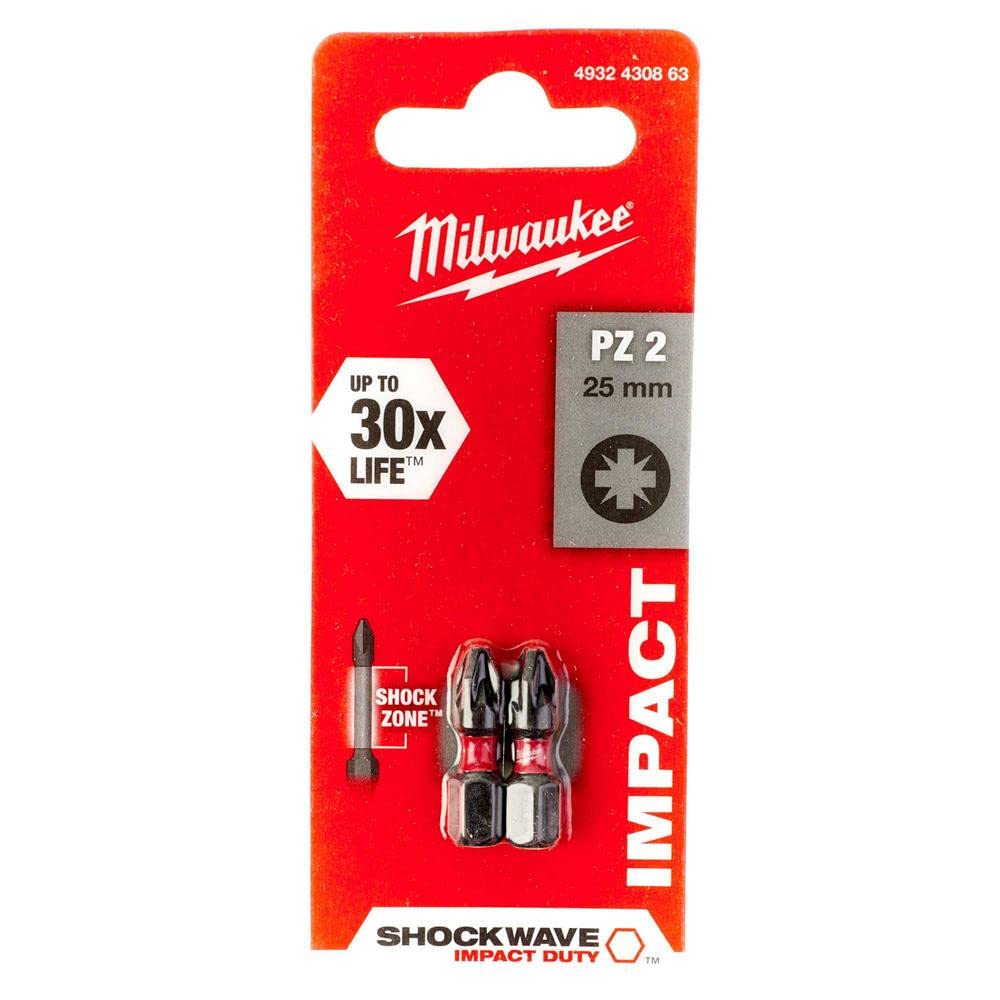 Milwaukee Shockwave Gen II Impact Duty Screwdriver Bit Set - 25mm (1-Inch) Hex Shank, 4932430863 - Ideal for Drilling, Fastening & Construction Projects