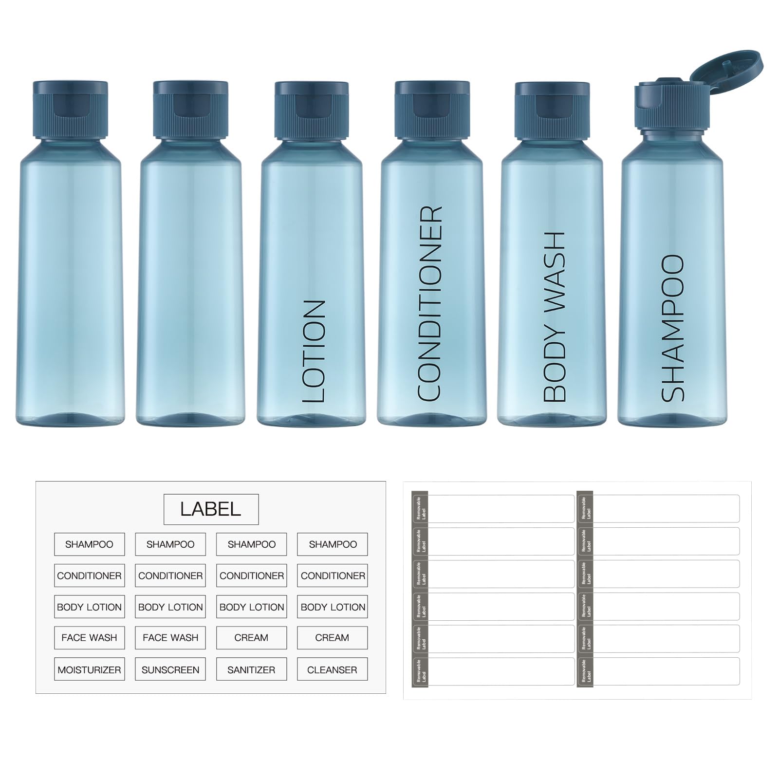LISAPACK 3.4 oz (100ml) TSA Approved Travel Bottles for Toiletries - 6 Pack Leak Proof Plastic Containers for Shampoo, Conditioner & Lotion - Perfect for Air Travel, Gym & Vacation (Blue)