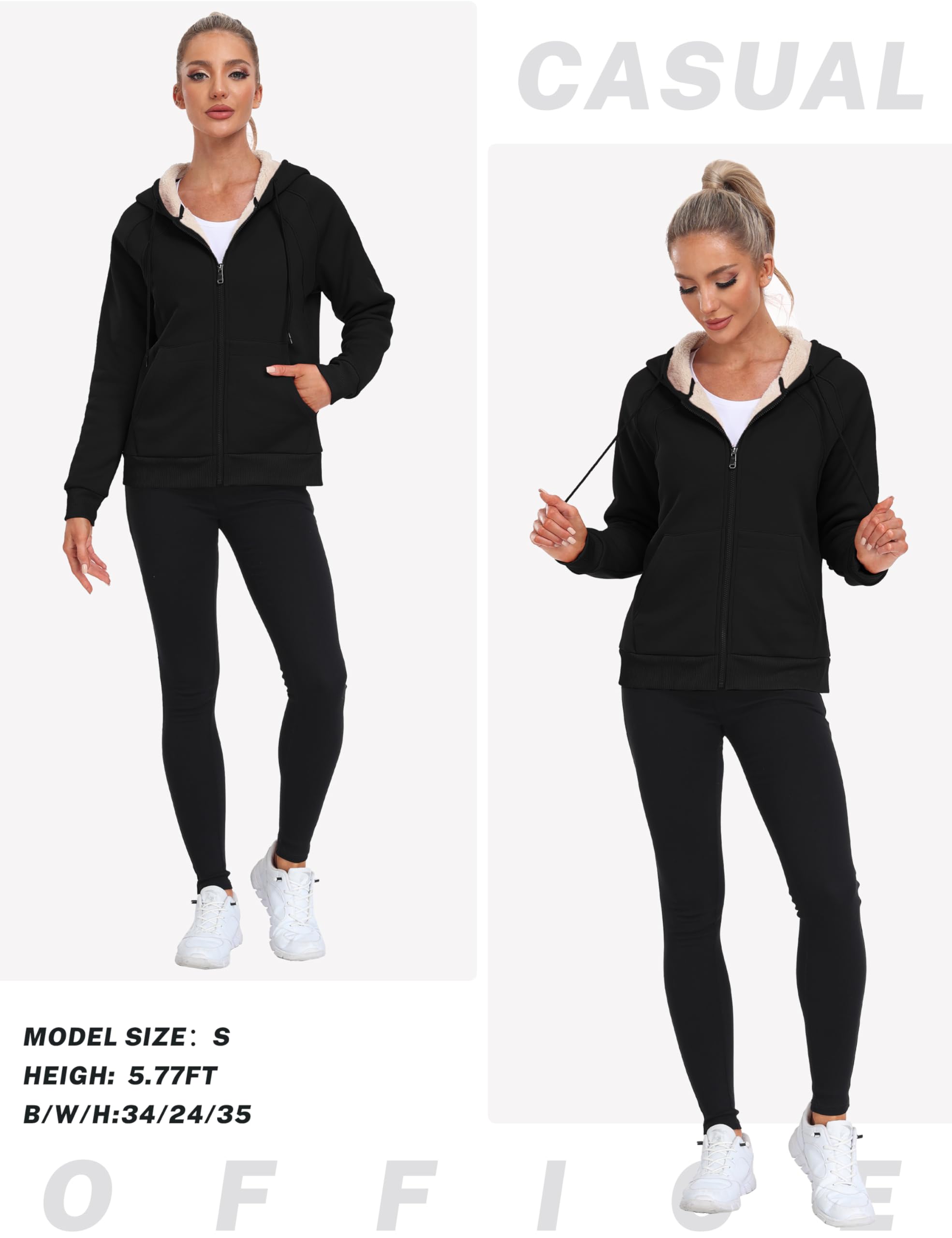 MoFiz Women's Fleece Zip Up Hoodie - Warm Sherpa Lined Winter Jacket with Pockets | Cozy Pullover Sweatshirt for Casual Outfits, Outdoor Activities & Lounge Wear