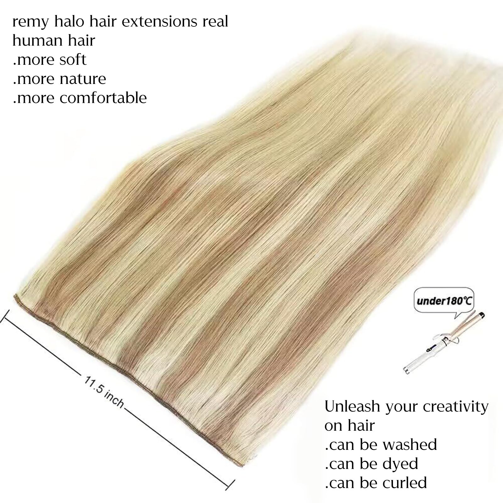 20 Inch Real Human Hair Extensions - Light Blonde to 613 Blonde Straight Hair with Hidden Wire & Transparent Fish Line for Invisible Look | Perfect for Daily Wear, Parties & Special Occasions