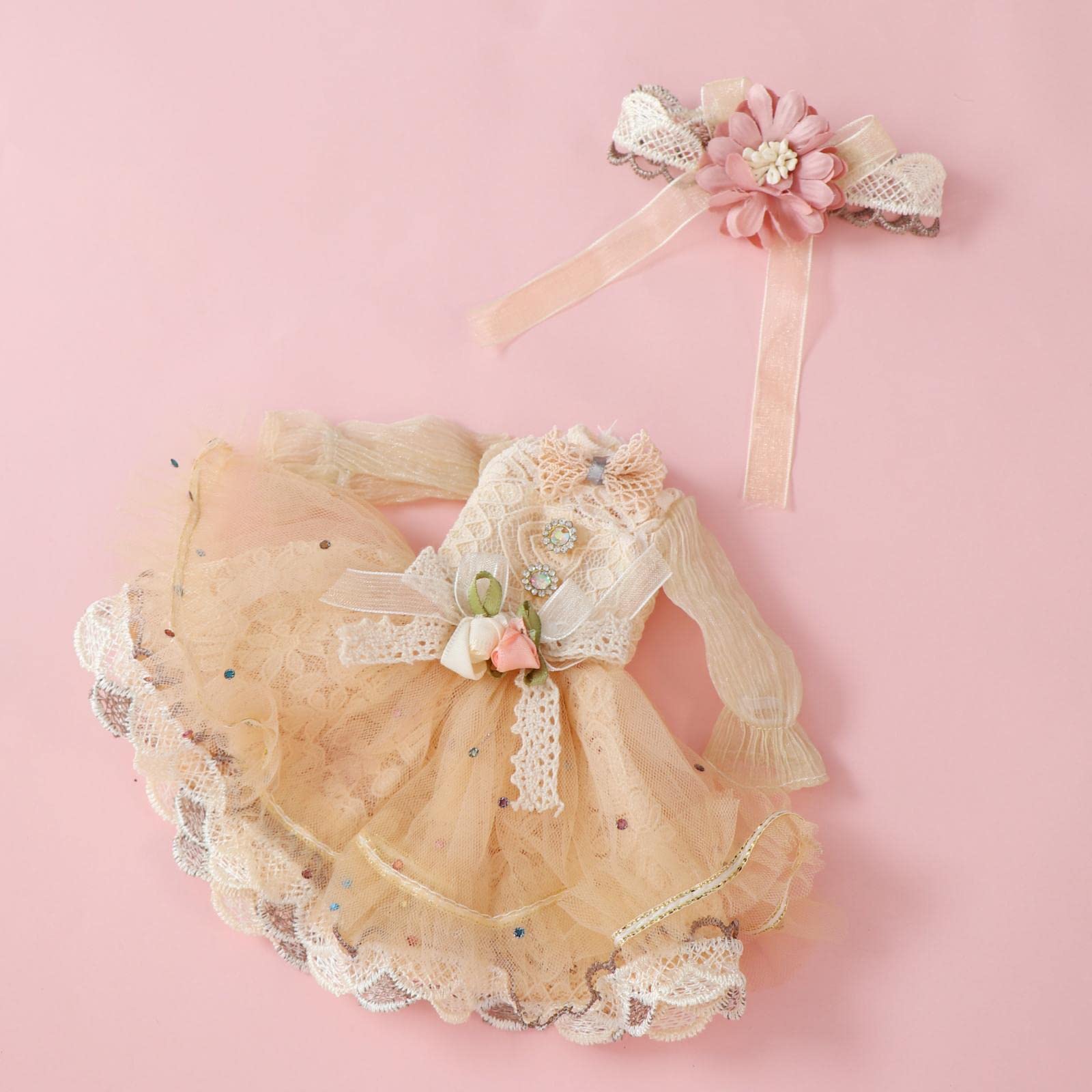 12 Inch Doll Clothes Set - Handmade 1/6 Scale Doll Dresses & Accessories for Girls, Elegant Party Dress in Champagne Color | Perfect for Blythe, Barbie & American Girl Dolls | Birthday Gifts & Collectibles