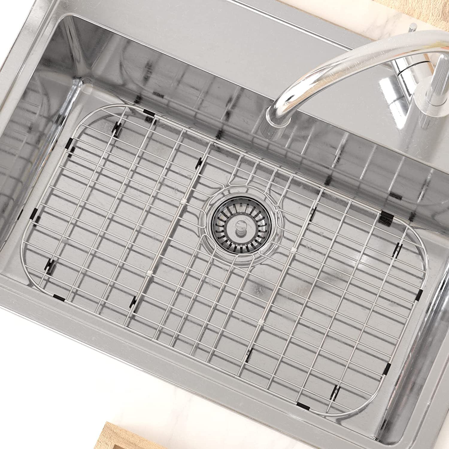 26 x 14 Inch Stainless Steel Kitchen Sink Grid Protector with Rear Drain, Durable Sink Rack for Single Bowl, Ideal for Protecting Sink Bottom and Enhancing Kitchen Workflow