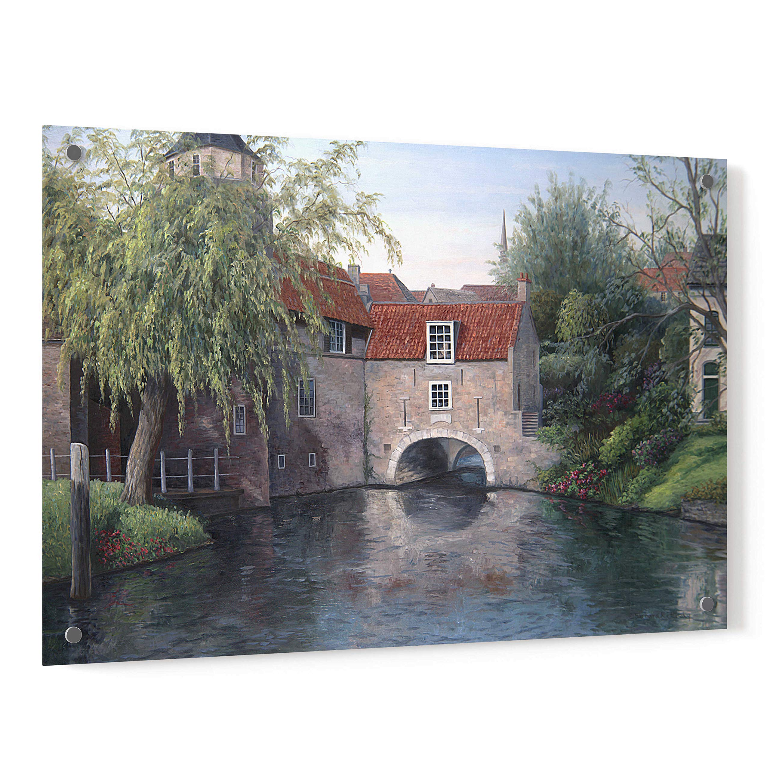 Barbara Felisky 'House with Bridge' Acrylic Glass Wall Art - 36x24 Inches Modern Abstract Painting for Living Room, Bedroom & Office Decor