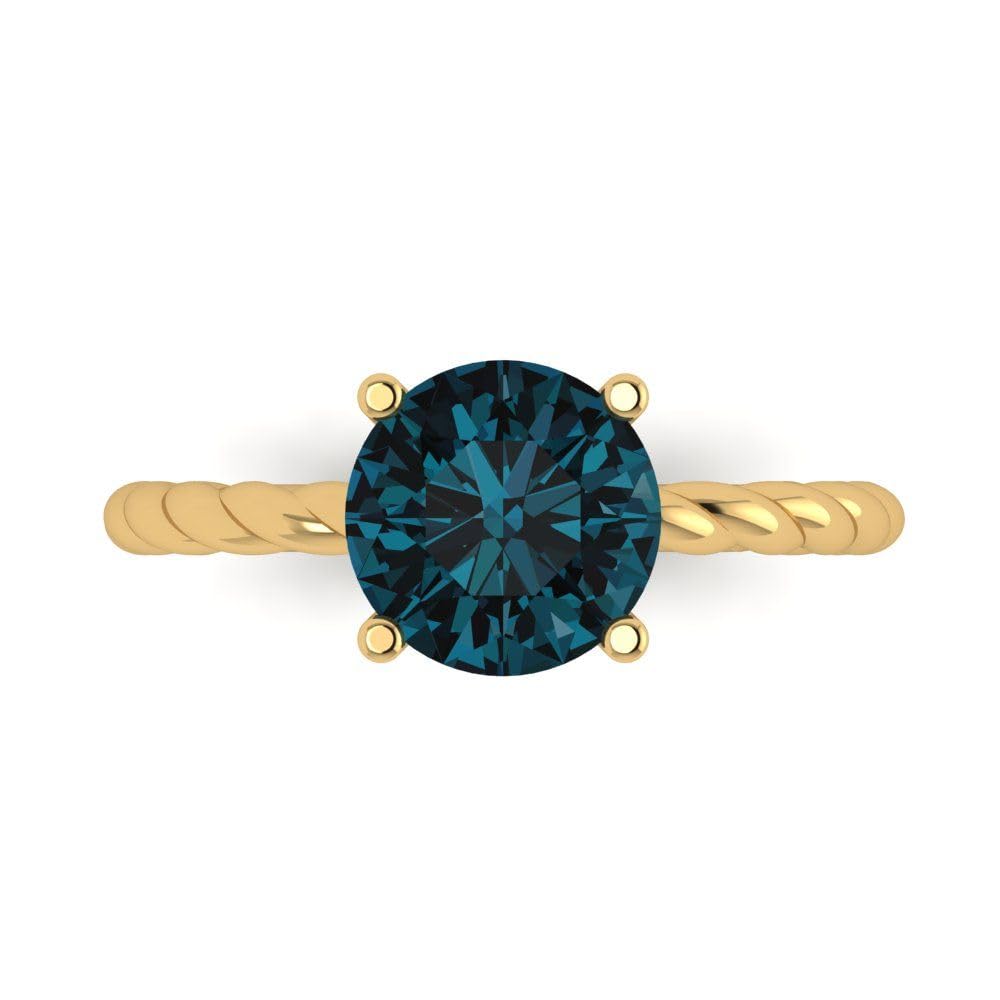 2.1 Carat Round Cut Solitaire Rope Twisted Knot London Blue Topaz Engagement Ring - 18K Yellow Gold Wedding Band for Brides, Anniversary Gift & Special Occasions