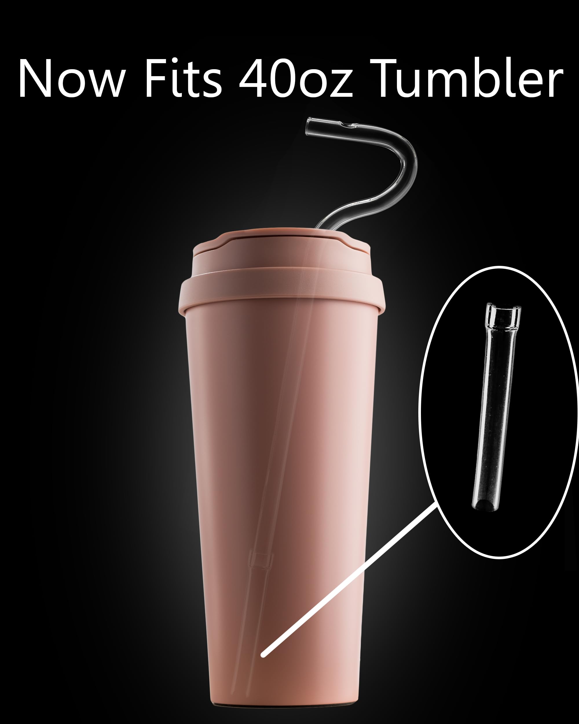 Eco-Friendly Glass Anti-Wrinkle Drinking Straws for 40oz Tumblers - 2 Pack with Cleaning Brush | Reusable, Clear, Plastic-Free Alternative | Perfect for Smoothies, Iced Coffee & Home/Office Use