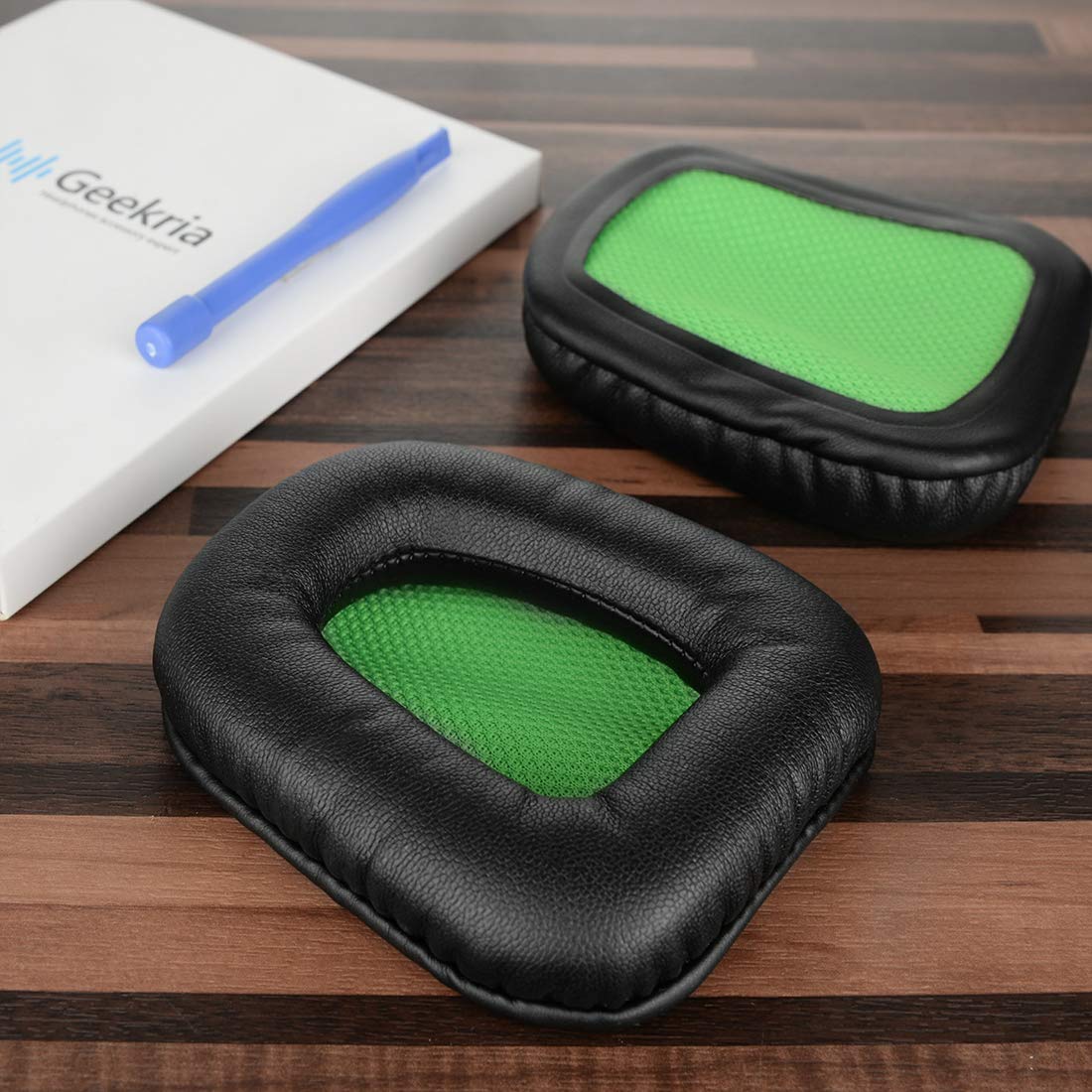 Geekria QuickFit Replacement Ear Pads for Razer Chimaera & Electra Headphones - Premium Memory Foam Cushions, Noise Isolation Earpads, Durable Headset Ear Cups Cover (Black/Green) - Perfect for Gaming, Music & Office Use