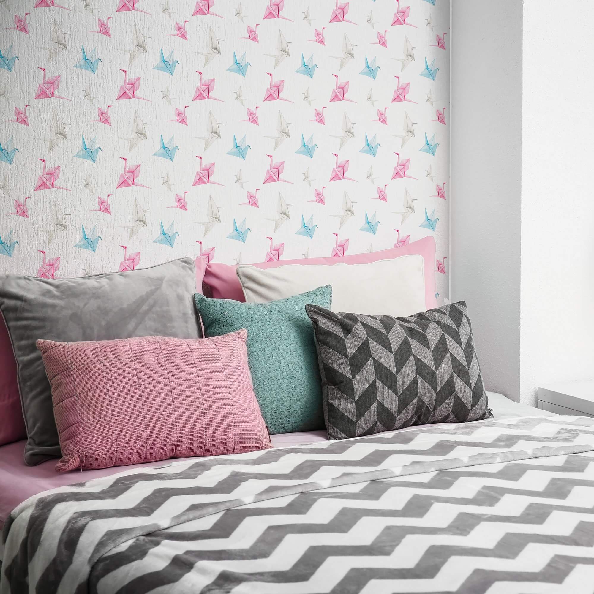 White and Pink Asian Themed Peel and Stick Removable Wallpaper 9390 - Self-Adhesive Decorative Wall Covering for Bedroom, Living Room, Nursery, and Office Decor