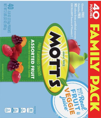 Mott's Assorted Fruit Flavored Snacks - Gluten Free, Family Pack (40 Count, 32 oz) - Perfect for Easter Basket Stuffers, Kids Lunch Box Treats & Healthy On-the-Go Snacks
