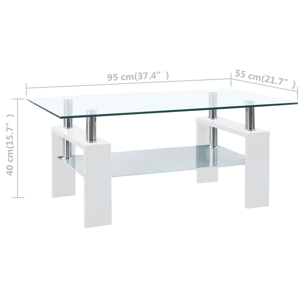 Modern Coffee Table with Storage - 2-Tier Tempered Glass Center Table for Living Room (37.4