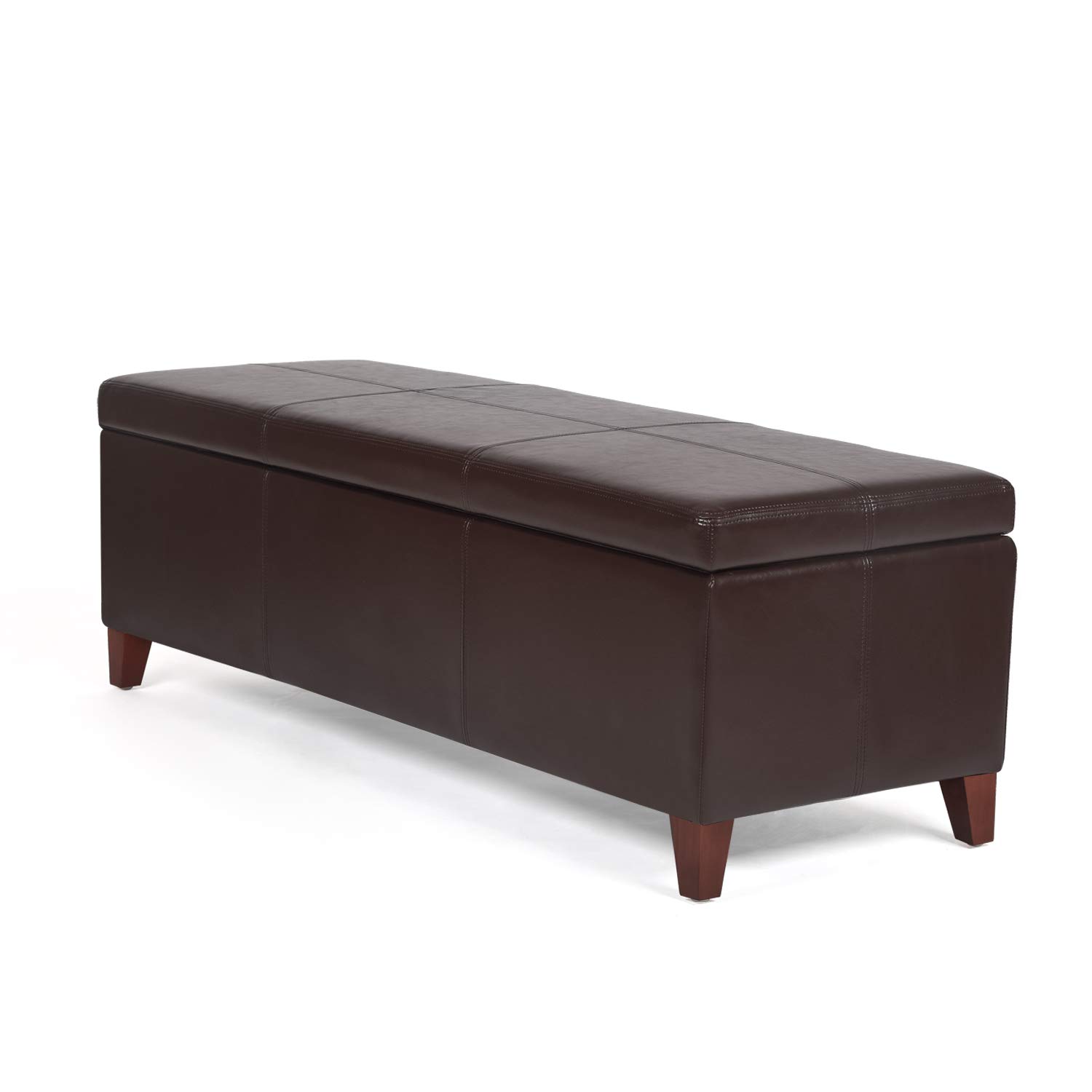 Homebeez Large Leather Storage Ottoman Bench - Multi-Functional Footrest, Shoe Bench for Entryway, Living Room, Bedroom - Brown (OF0238-1) | Perfect for Small Space Organization & Extra Seating