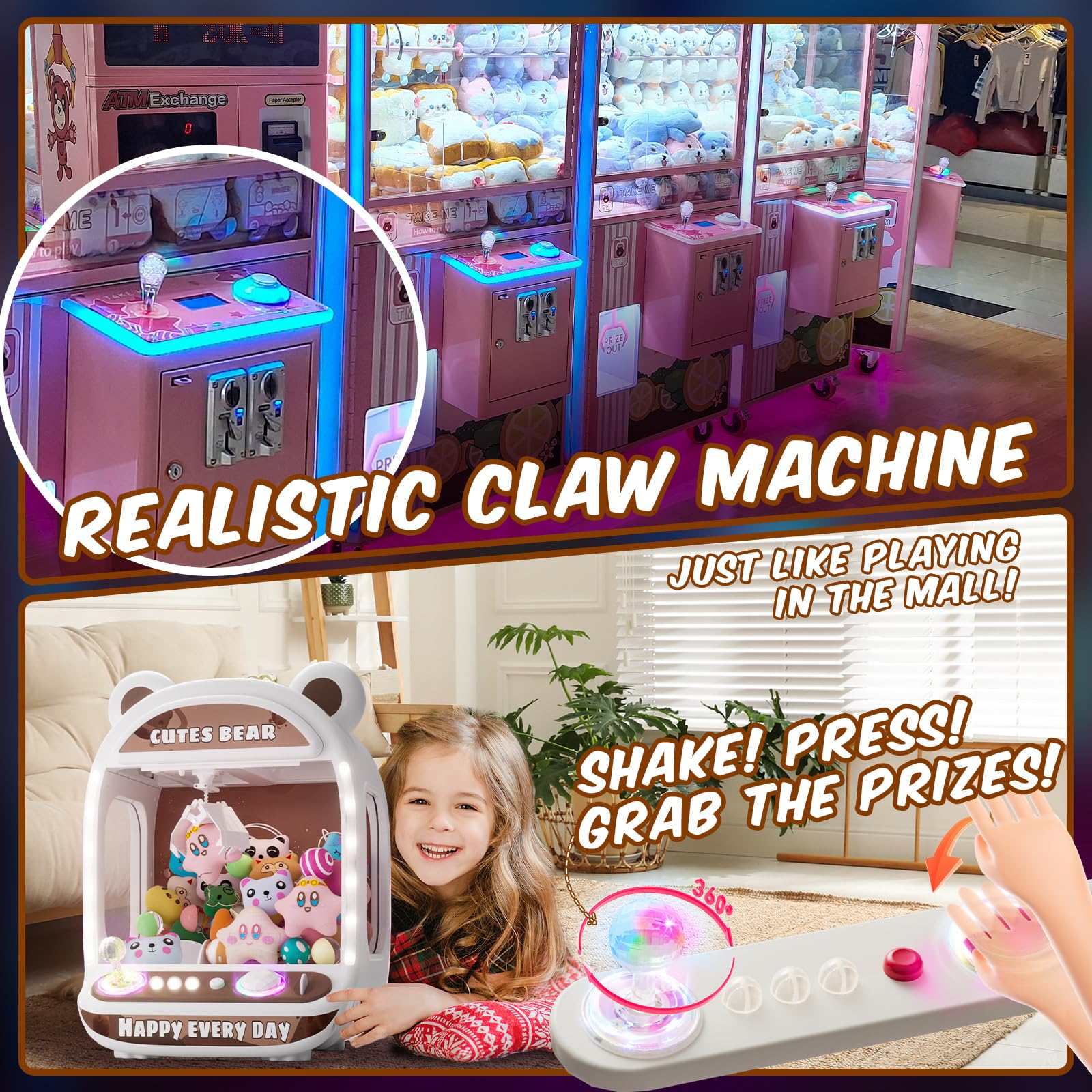 Unicorn Claw Machine for Kids - Mini Arcade Game with Squishy Fidget Toys & Candy Dispenser | Fun Prize Grabber for Girls Age 6+ | Birthday Party, Playroom & Family Game Night Entertainment