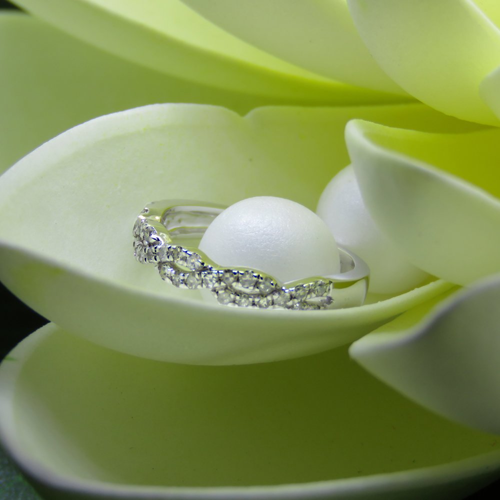 Dazzlingrock 14K White Gold 0.2 Carat Diamond Women's Wedding Band - Stackable Swirl Bridal Ring for Engagement, Anniversary & Special Occasions