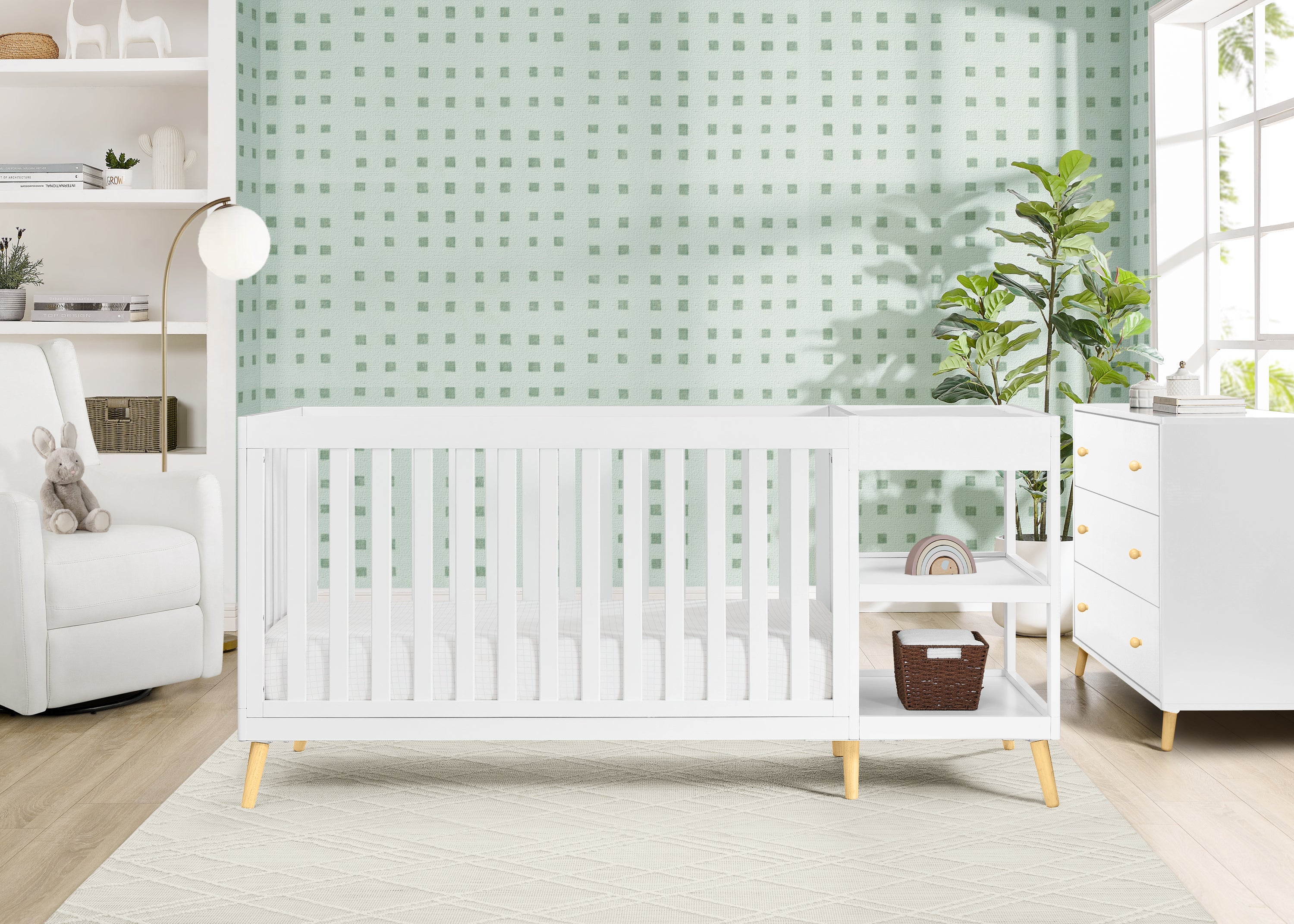 Essex 4-in-1 Convertible Baby Crib with Changer - White Nursery Furniture for Newborn to Toddler | Perfect for Bedroom, Daycare & Nursery Decor