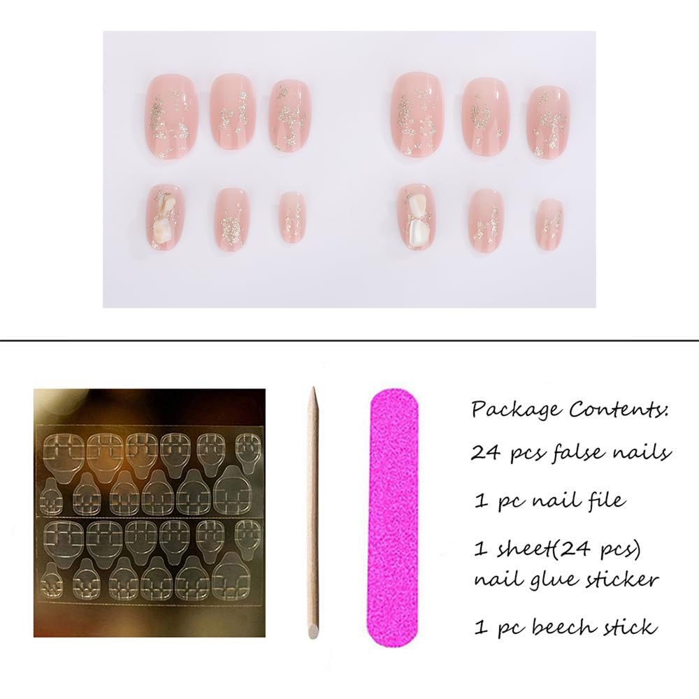 Aimimier 24Pcs Medium False Nails - Luxury Pink Gradient Oval Fake Nails with Glue & Stickers, Salon Quality Press on Nails for Women & Girls (Style 5) | Perfect for Parties, Weddings, Date Nights & Special Occasions