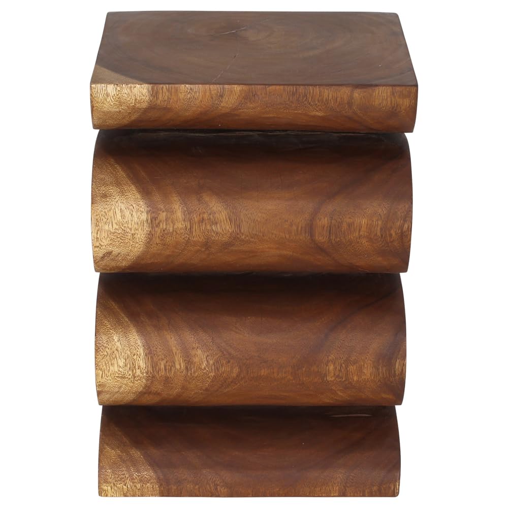 Haussmann® Wood Wave Verve Accent Snake Table - 14x14x20 Inches - Handcrafted Walnut Oil Finish - Modern Side Table for Living Room, Bedroom & Office Decor