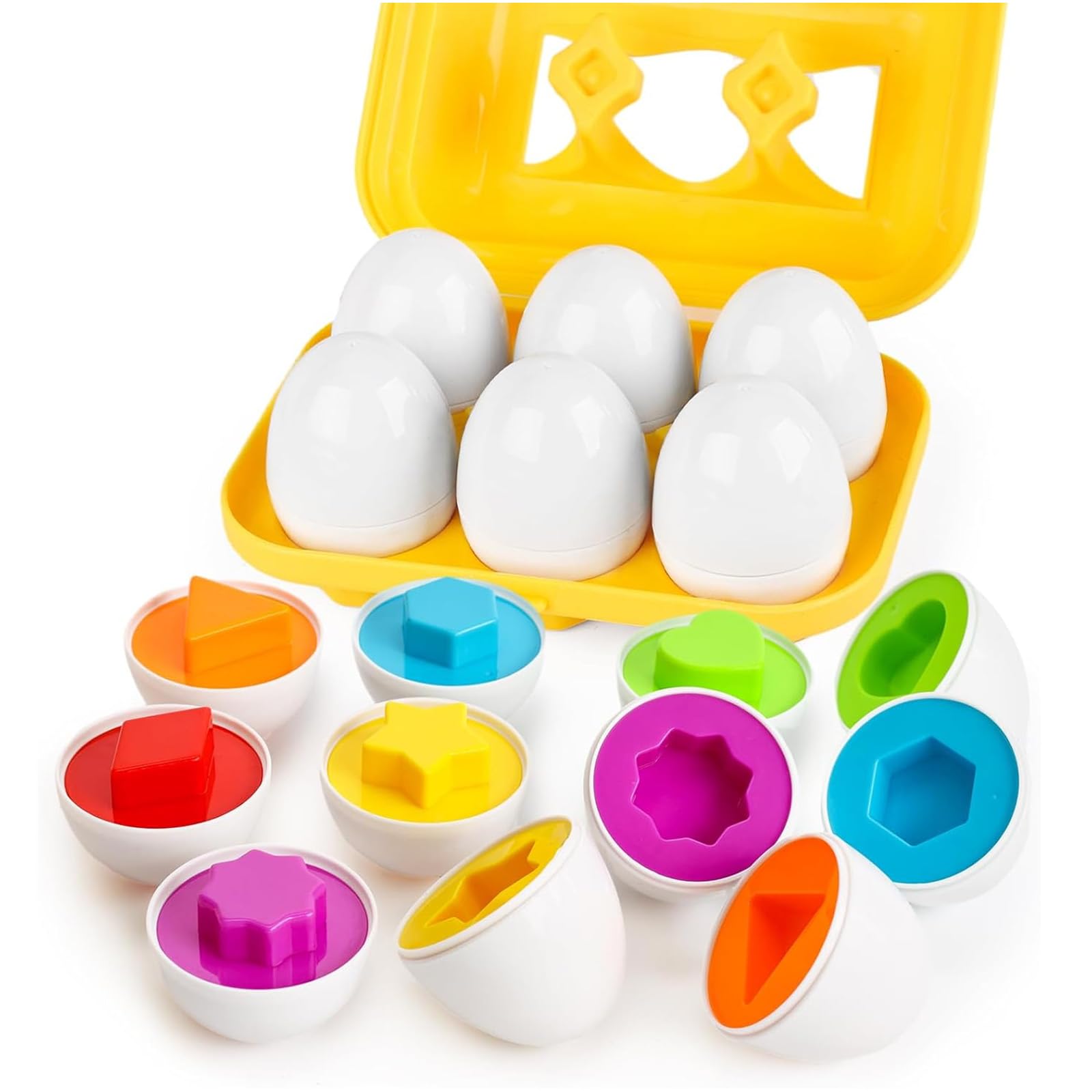 HANSGO Shape Matching Eggs Toys for Toddlers - 6-Piece Easter Egg Set with Storage Carton, Educational Color & Shape Recognition Learning Toy for Kids | Perfect for Easter Gifts, Preschool Learning & Montessori Activities