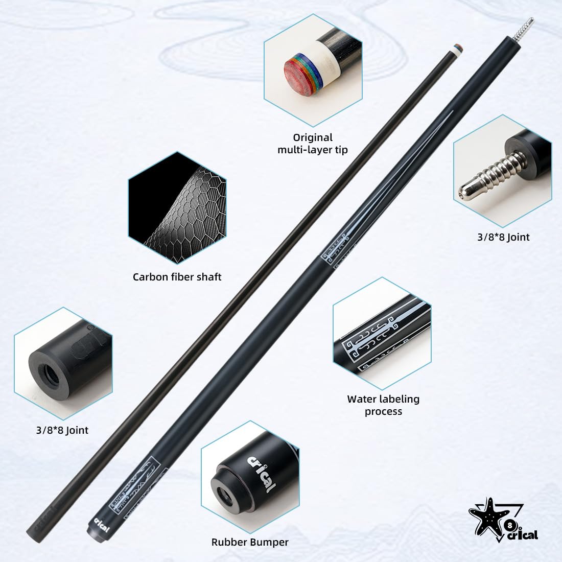 Premium CRICAL Carbon Fiber Pool Cue Stick 58