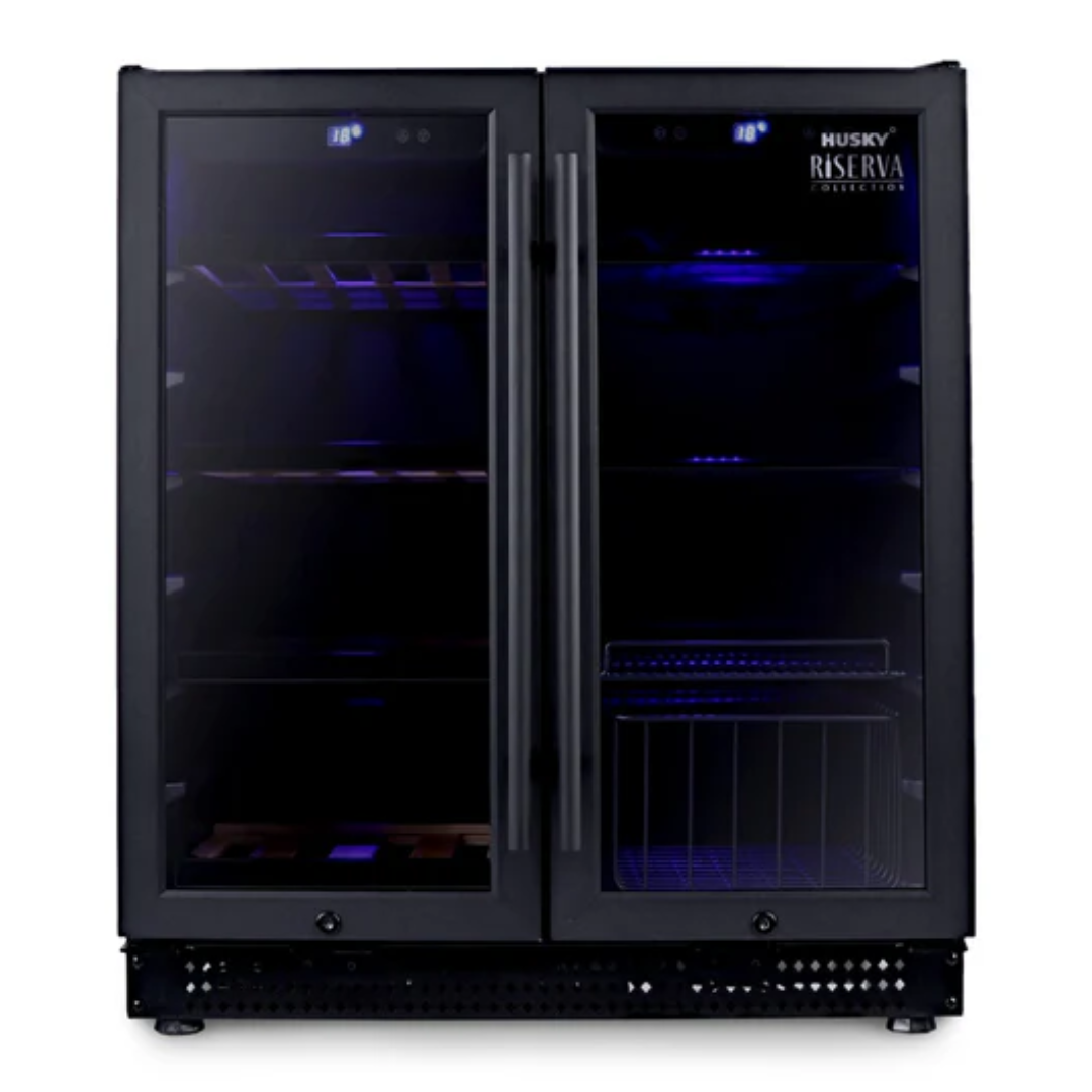 Husky Riserva 168L Dual Zone Wine Cooler Refrigerator - Black HUSWS66MBZY for Home Bar, Kitchen, or Wine Cellar Storage