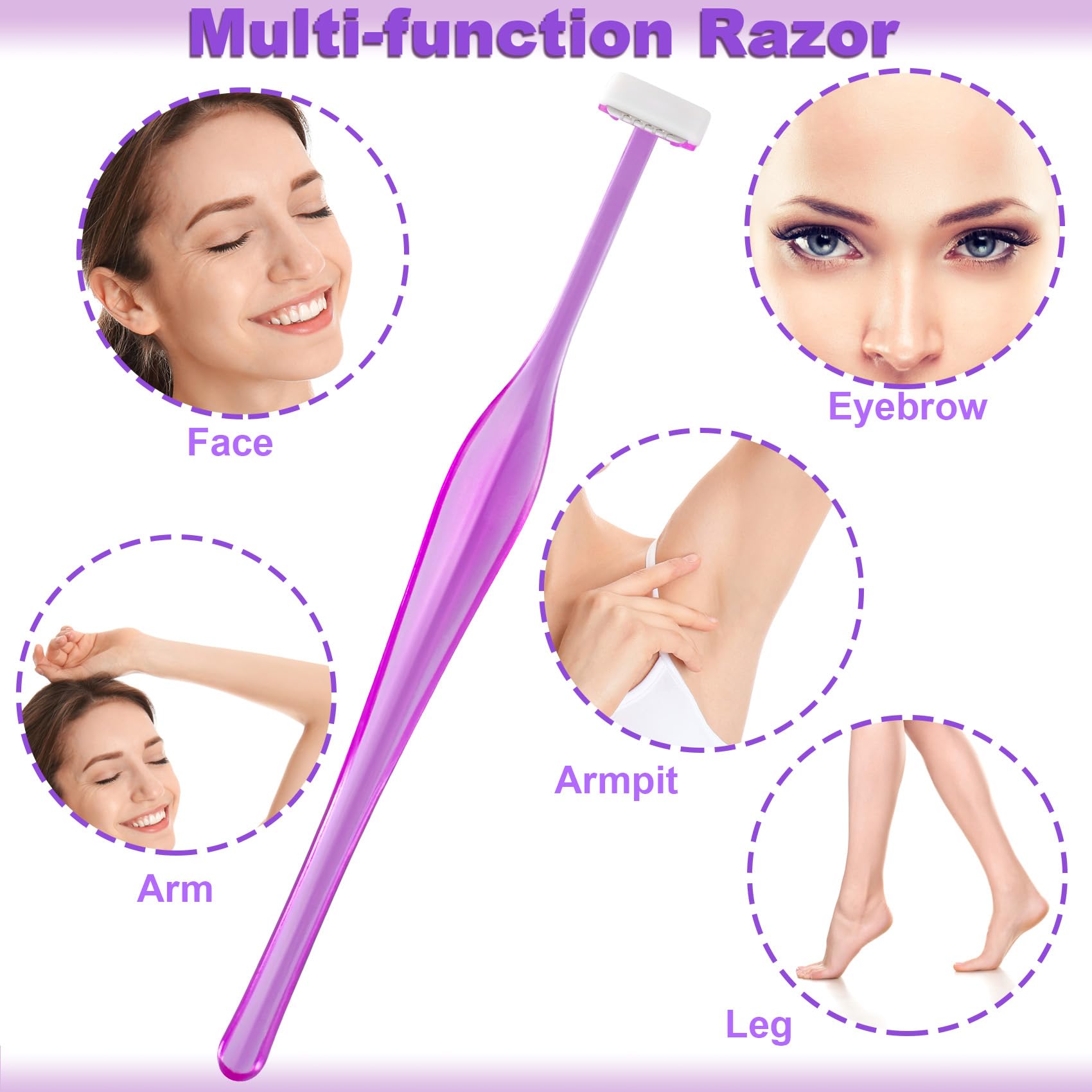 24 Pack Eyebrow Trimmer Razors - T-Shaped Facial Shaver Tool with Stainless Steel Blades for Women & Girls - Precise Eyebrow Shaping & Makeup Kit (Purple) - Perfect for Home Use, Travel & Salon Grooming