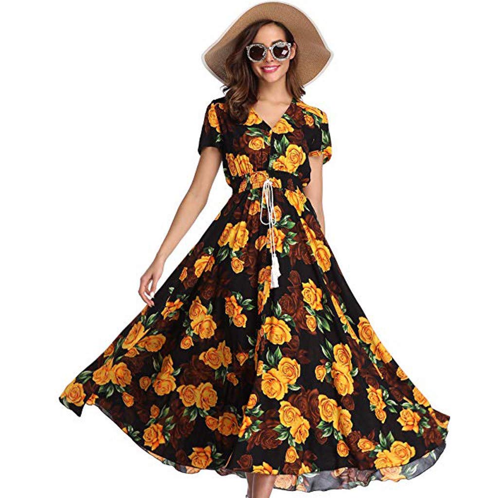 Boho Floral Maxi Dress for Women - Button Up Beach Party Dress with Side Slit | Perfect for Summer Vacations, Beach Outings, and Casual Boho Fashion