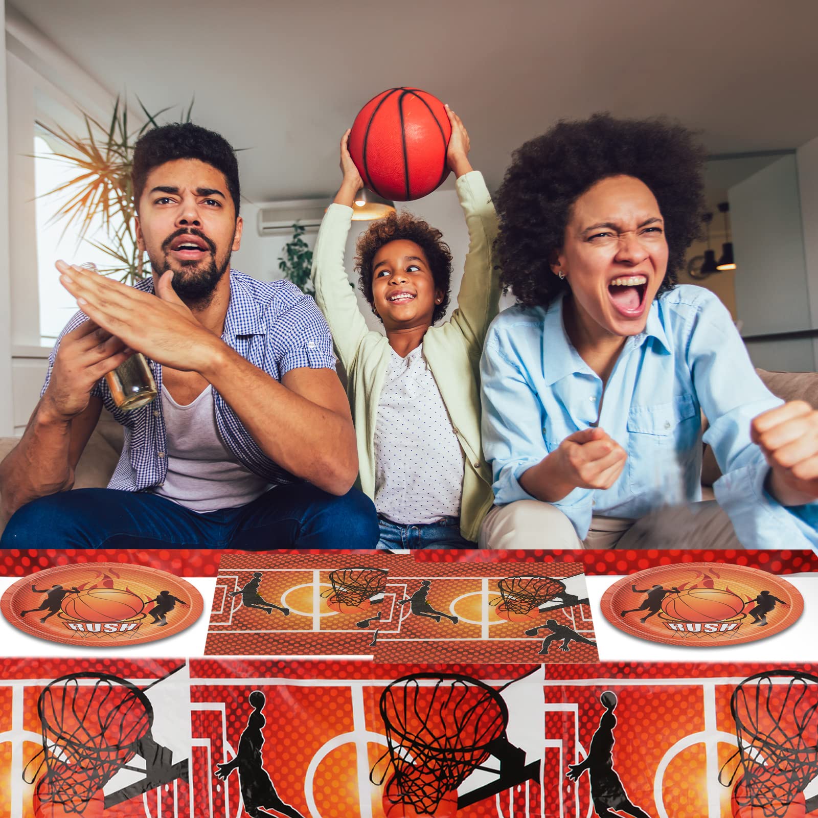 Basketball Birthday Party Decorations Set - 12 Inch Plates, 6.5 Inch Napkins & 54x108 Inch Tablecloth - Sports Theme Party Supplies for Kids, Boys, Teenagers - Perfect for Birthday Celebrations, Game Nights, and Sports Themed Events