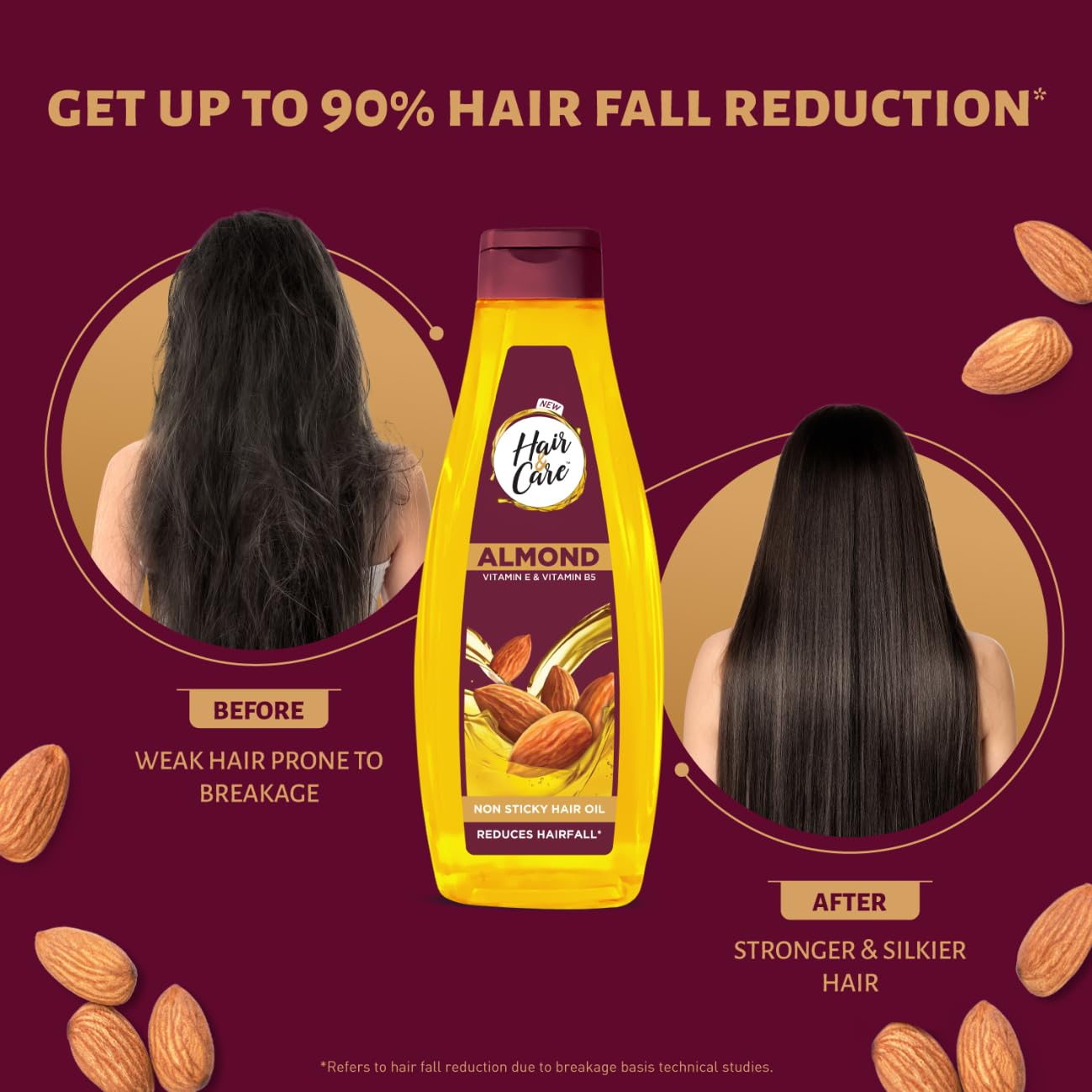 Almond Hair Oil for Dry & Damaged Hair - Non-Sticky, Nourishing Treatment, 300ml - Perfect for Daily Hydration & Split Ends Repair