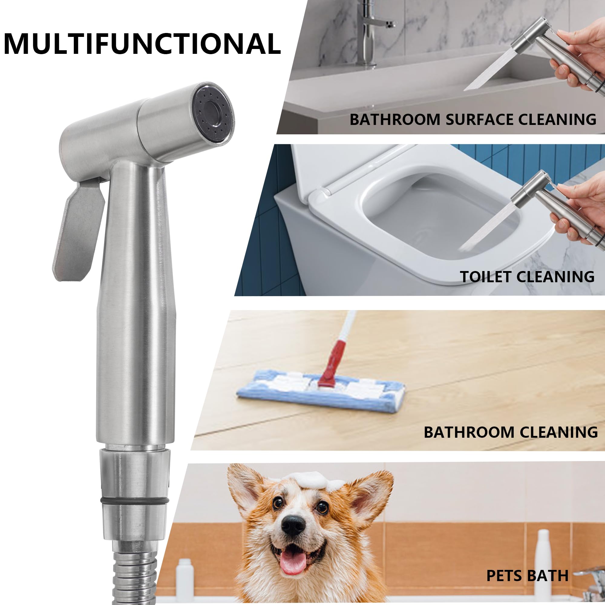 Premium Stainless Steel Handheld Bidet Sprayer for Toilet - Anti-Leak Hose, Wall or Toilet Mount - Perfect for Feminine Hygiene, Baby Cloth Diaper Wash & Bathroom Cleaning