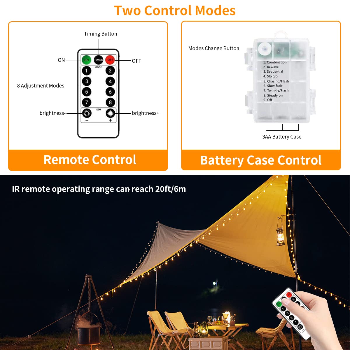 33FT 100LED Battery Operated Outdoor String Lights - Waterproof Remote Control with Timer & 8 Lighting Modes for Christmas, Bedroom, Party, Tent, Garden, Patio, Wedding, and Outdoor Decor (Indoor/Outdoor Use)