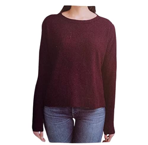 Women's Cozy Thermal Waffle Knit Long Sleeve Top - Small Size, Merlot Wine Color - Perfect for Winter Layering & Casual Outfits