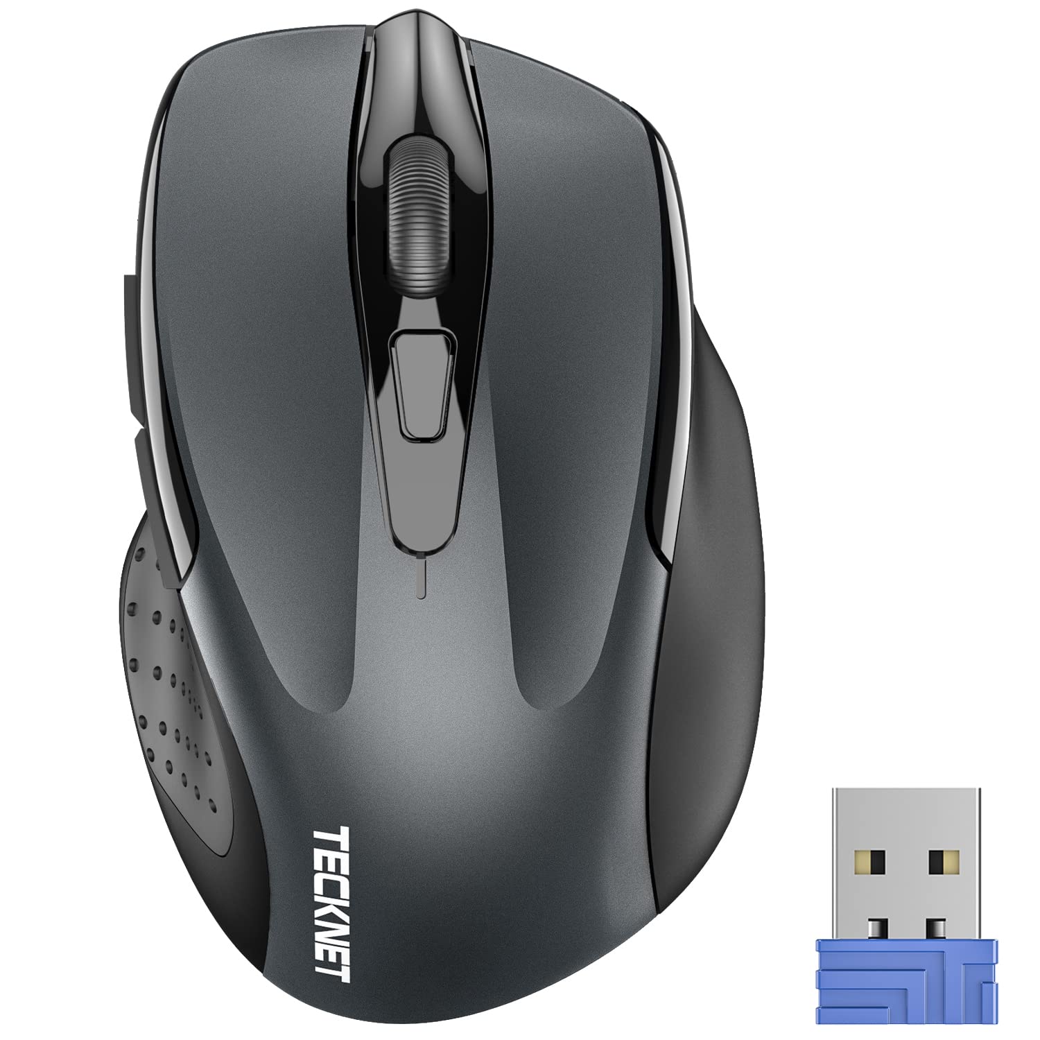 TECKNET Wireless Ergonomic Mouse - 2.4G Optical Computer Mouse for Laptop, PC, Chromebook, Notebook - 6 Buttons, 2600 DPI, 5 Adjustable Levels, 24-Month Battery Life - Ideal for Office, Home, and Gaming Use