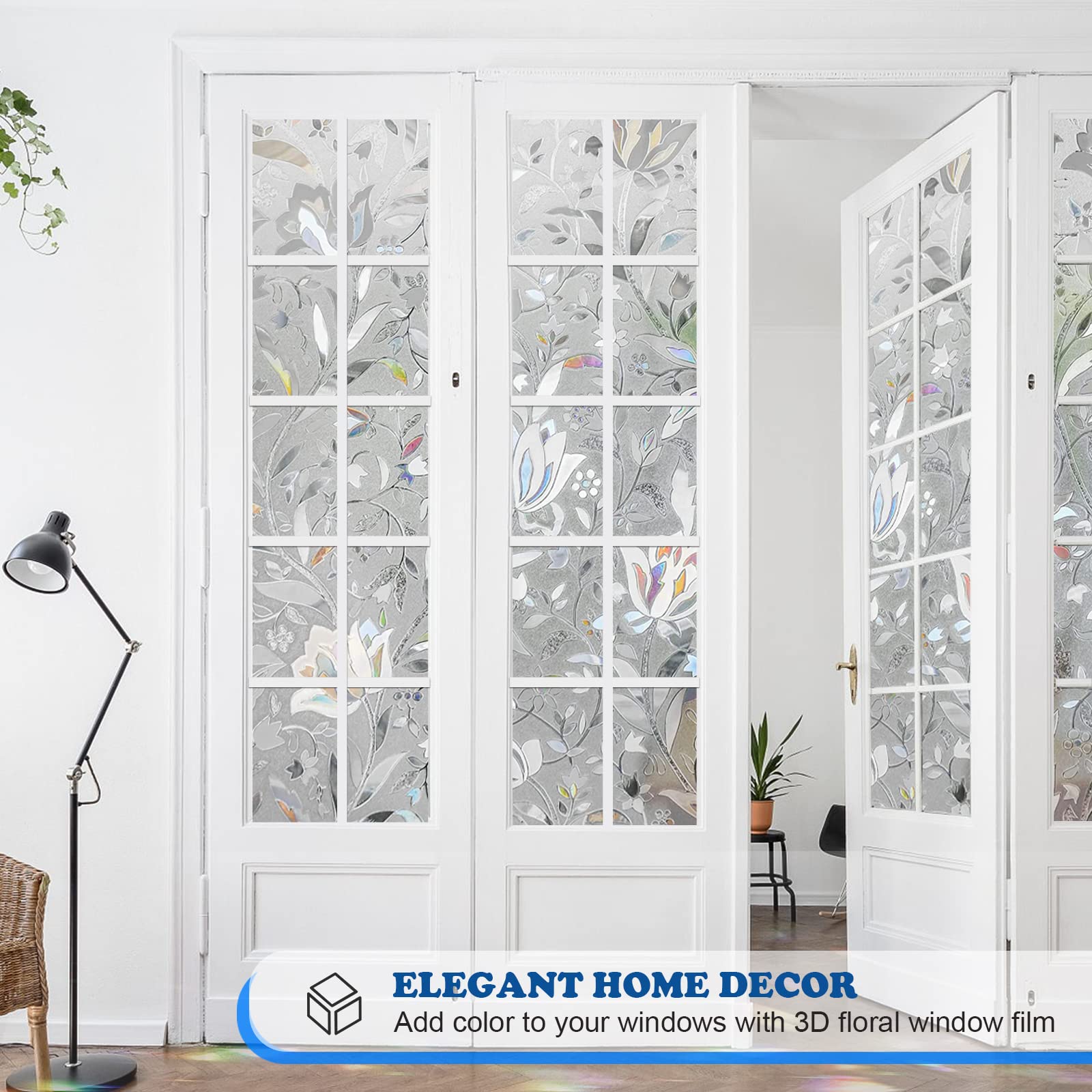 Shackcom 3D Rainbow Privacy Window Film - Stained Glass Tulip Pattern (35.4