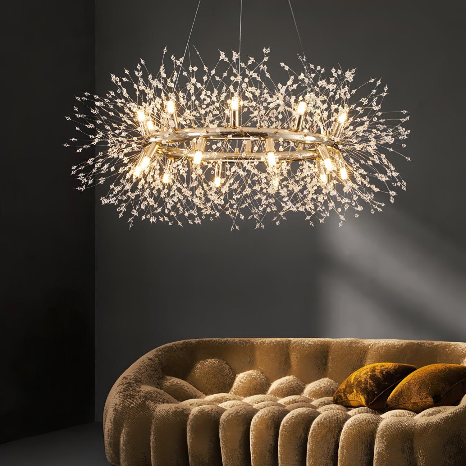 Dandelion Round Chandelier - Modern Crystal Ceiling Light Fixture for Dining Room, Living Room, Bedroom - Elegant Home Decor Lighting for Wedding, Restaurant, Hotel