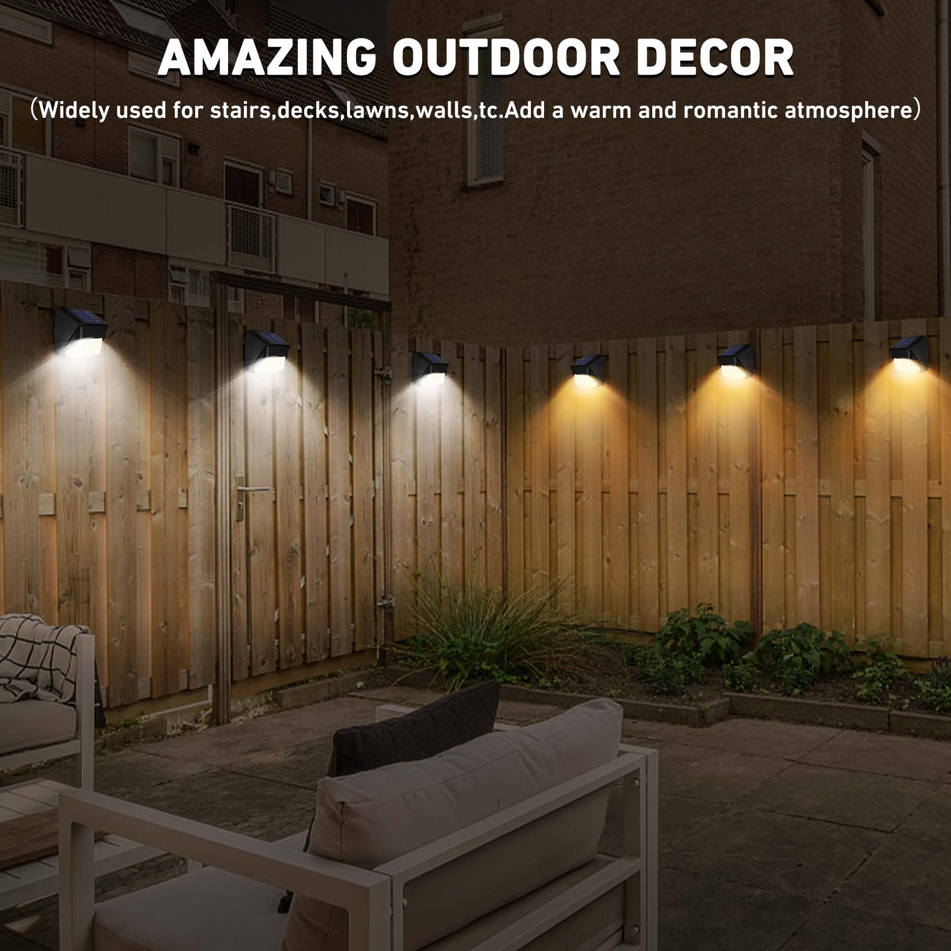 12 Pack Solar Deck Lights - Outdoor Solar Step Lights with Warm White & Cool White LEDs, Waterproof IP65 for Yard, Patio, Stairs & Fence - Perfect for Nighttime Safety and Landscape Decoration