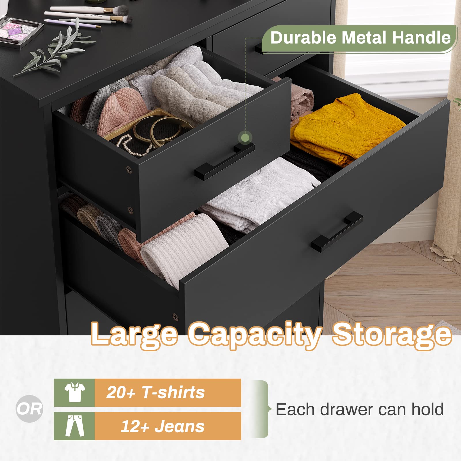 Hasuit 7-Drawer Tall Dresser for Bedroom - Solid Wood Storage Cabinet with Sturdy Base, Large Clothes Organizer Tower | Perfect for Closet, Living Room & Hallway Organization