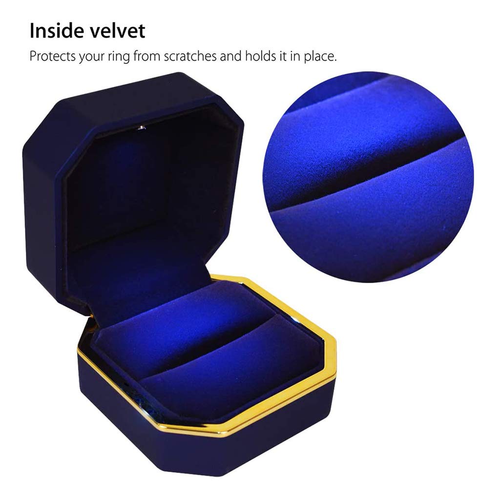 Luxury Velvet Ring Box with LED Light - Square Wedding Jewelry Gift Box for Proposal, Engagement & Wedding - Perfect for Surprise Proposals, Anniversary Gifts & Bridal Accessories (Black)